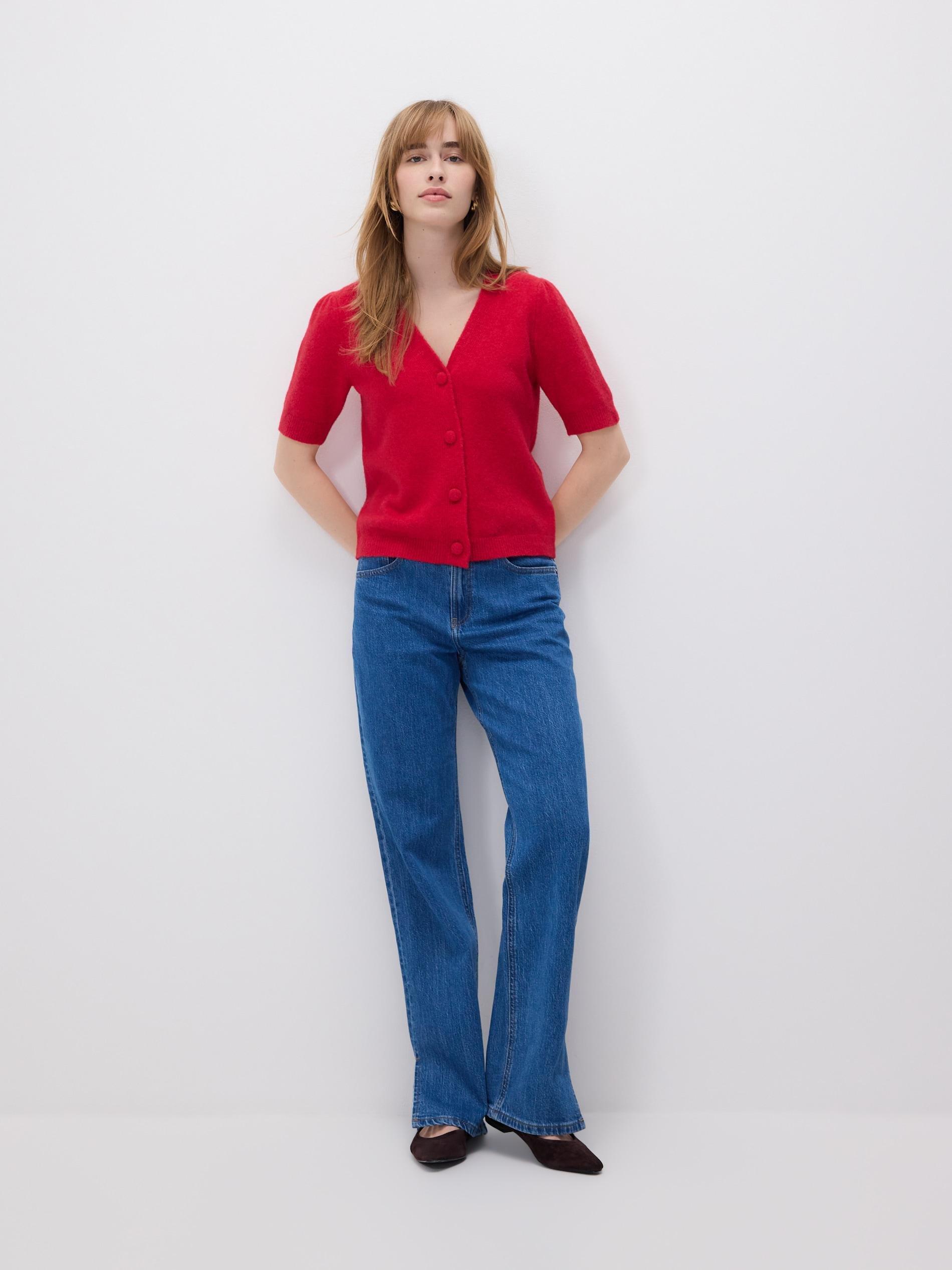 Red Wool Blend Cardigan, Red, medium