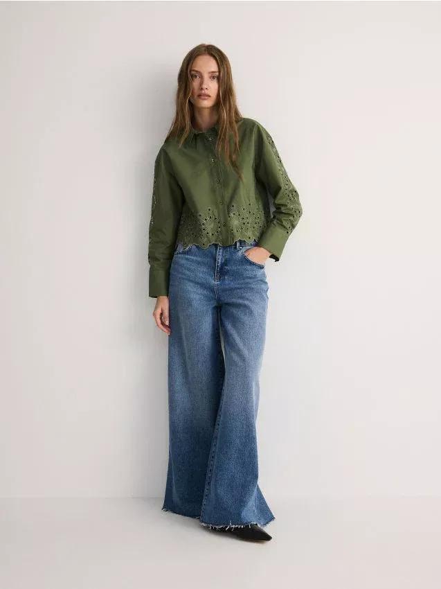 Green Shirt With Openwork Inserts, , large image number 0