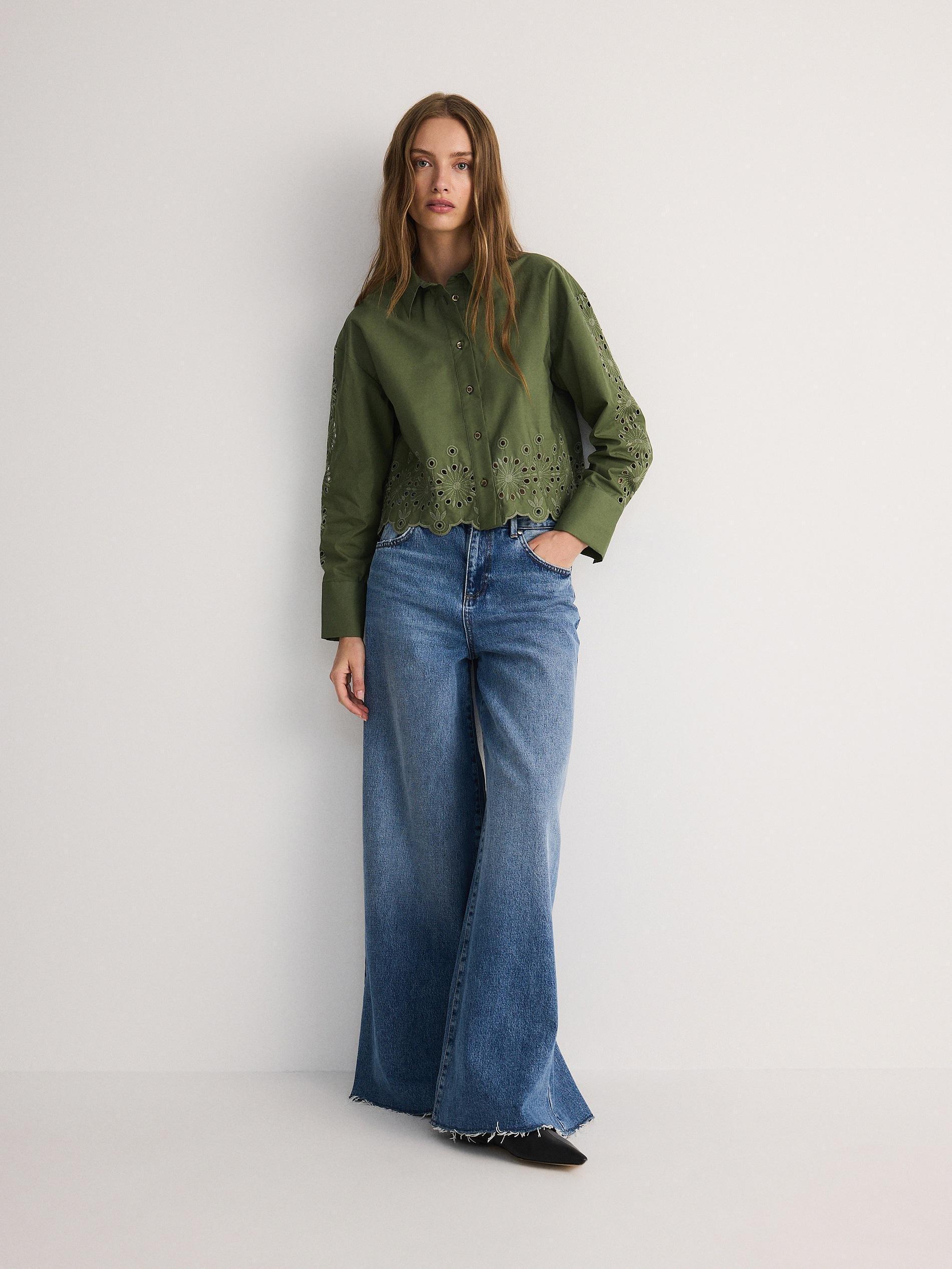 Green Shirt With Openwork Inserts, , large image number 1