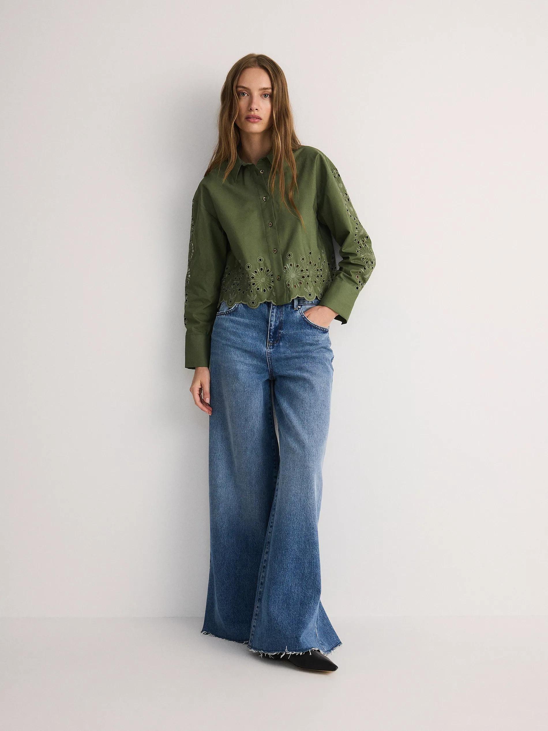 Green Shirt With Openwork Inserts, , large image number 2