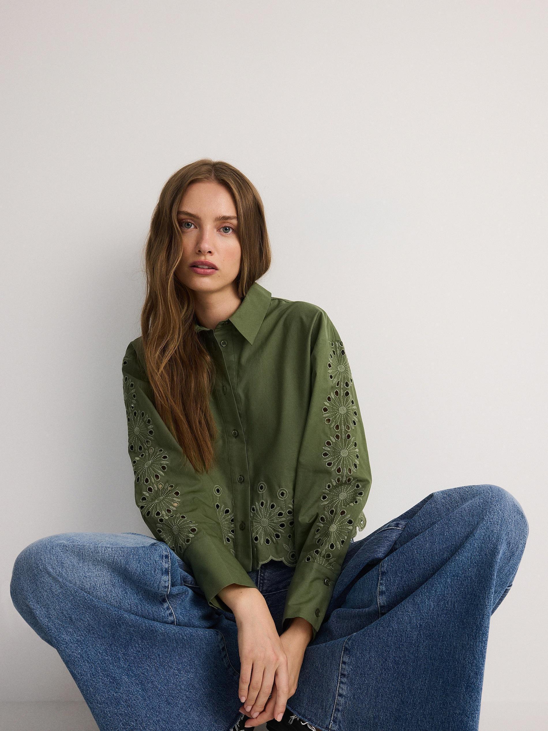 Green Shirt With Openwork Inserts, , large image number 3
