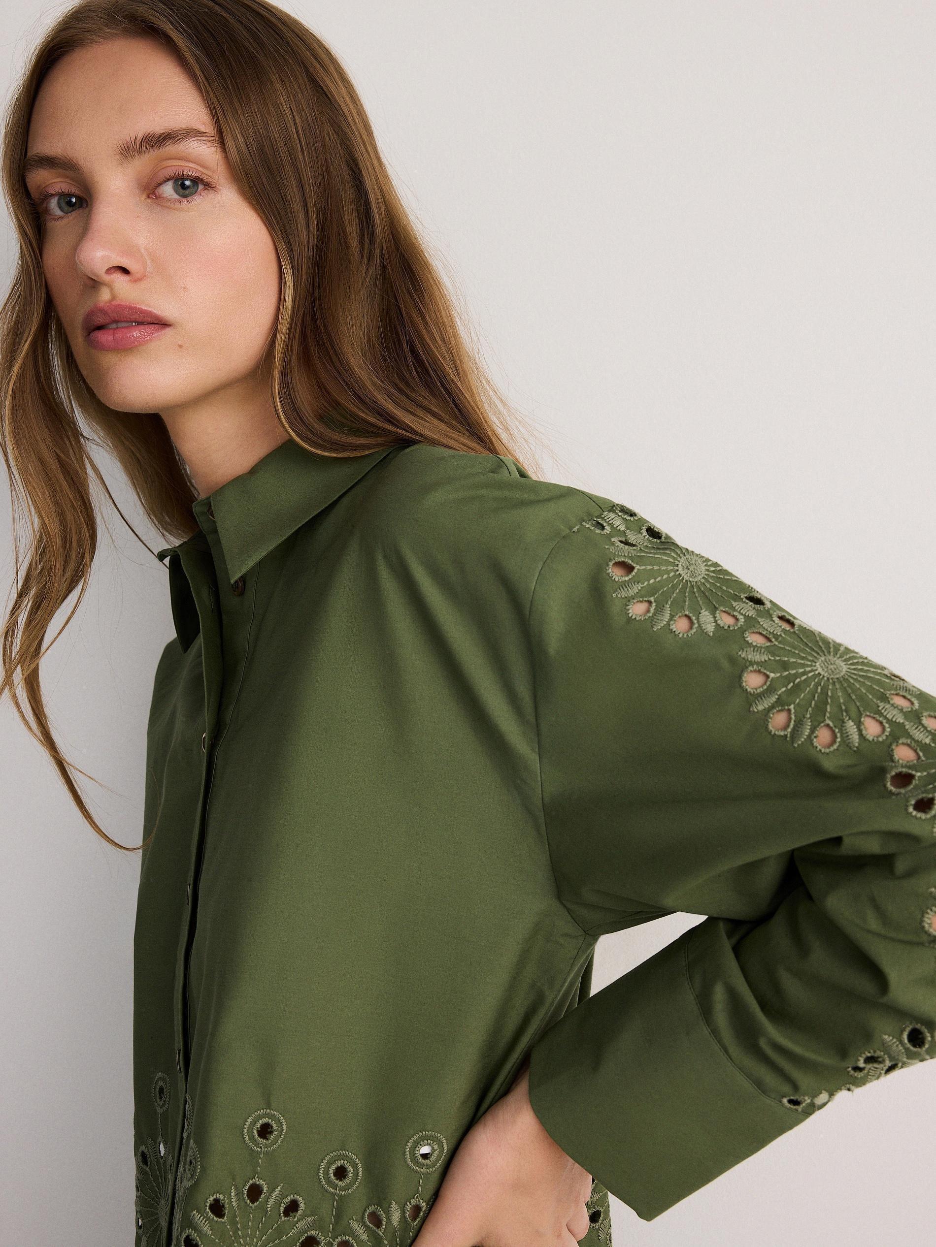 Green Shirt With Openwork Inserts, , large image number 5