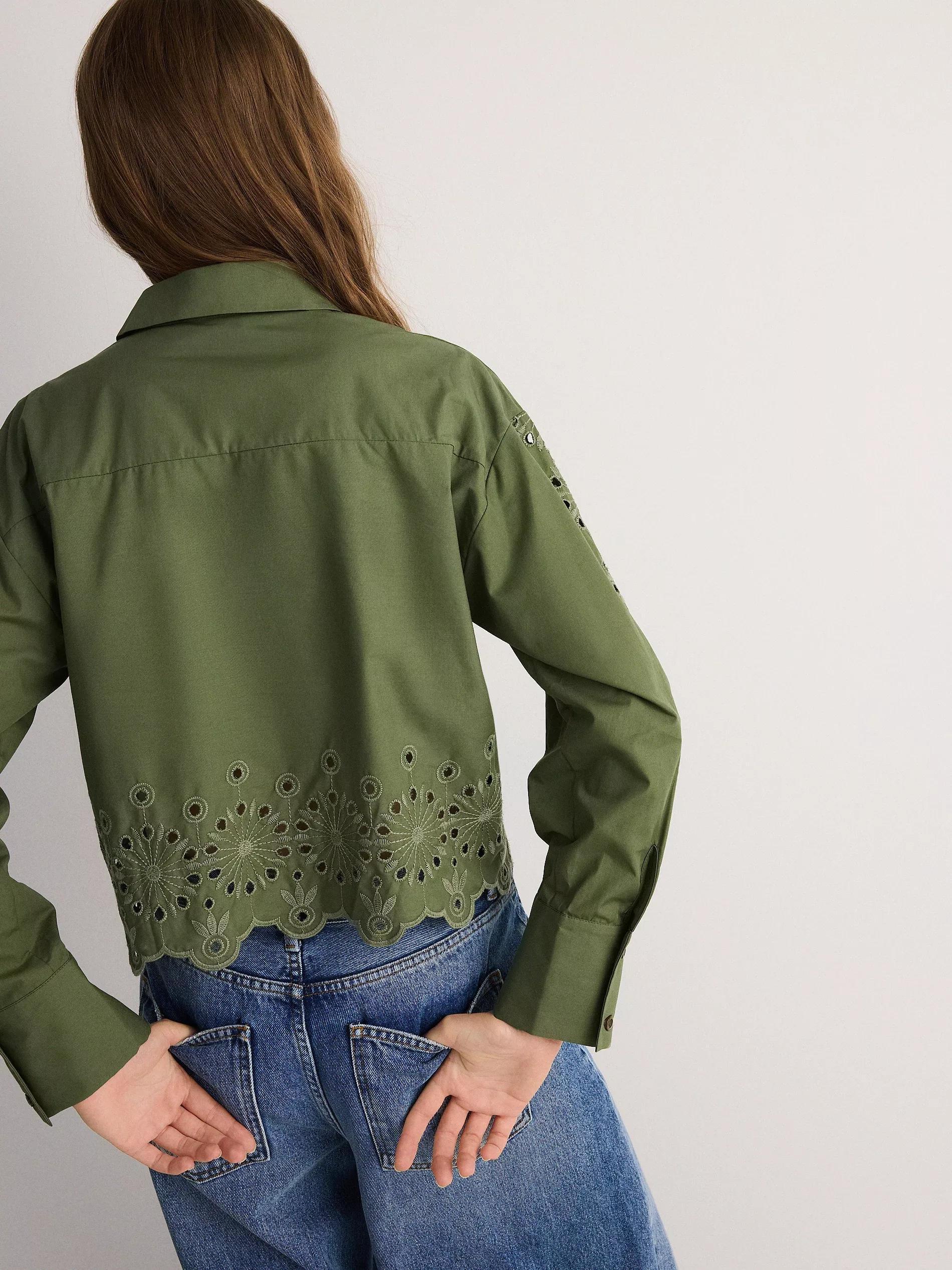 Green Shirt With Openwork Inserts, , large image number 8