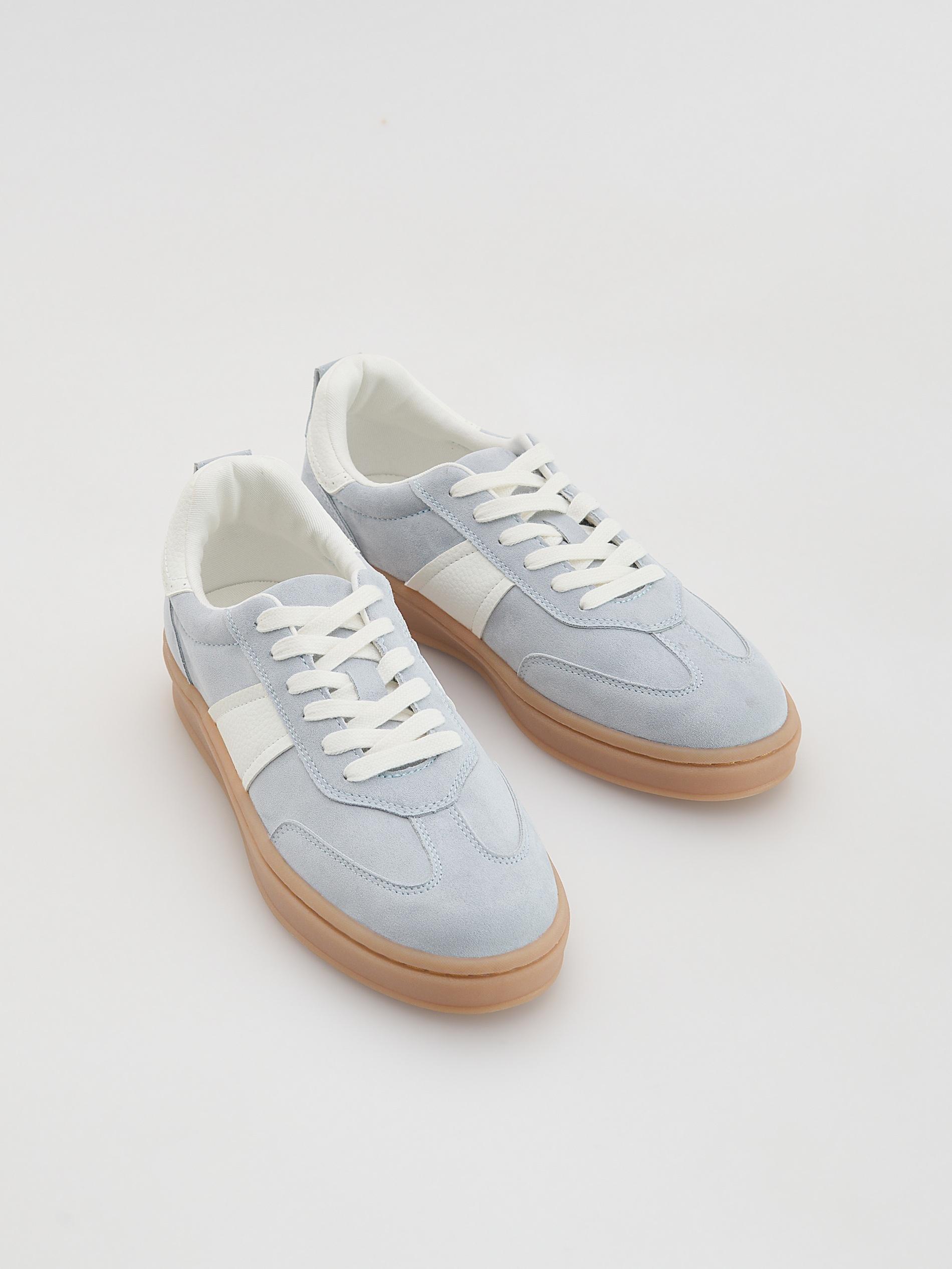 Blue Combined Materials Sneakers, Blue, medium