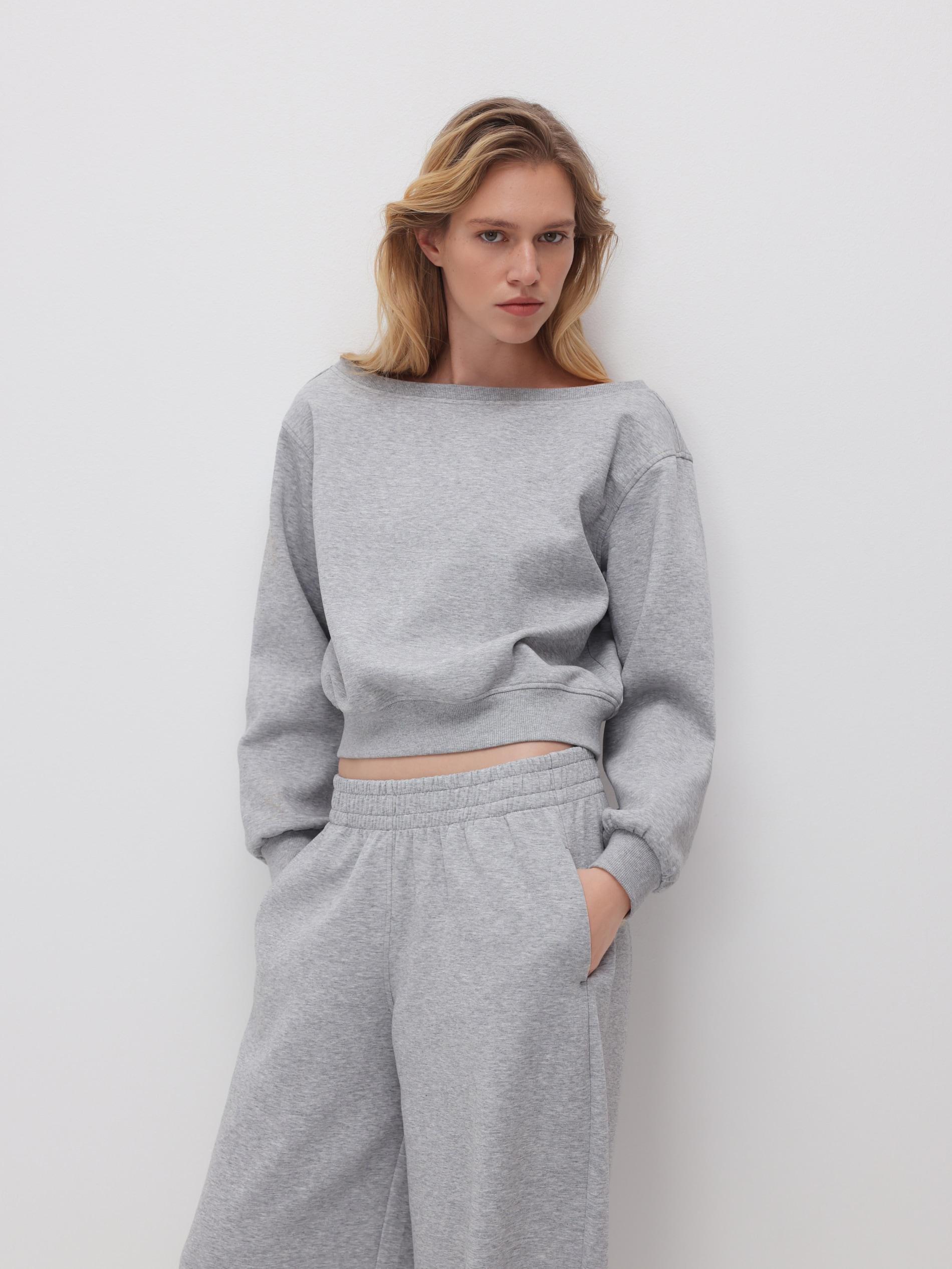 Grey Open Shoulder Blouse, Light grey, medium