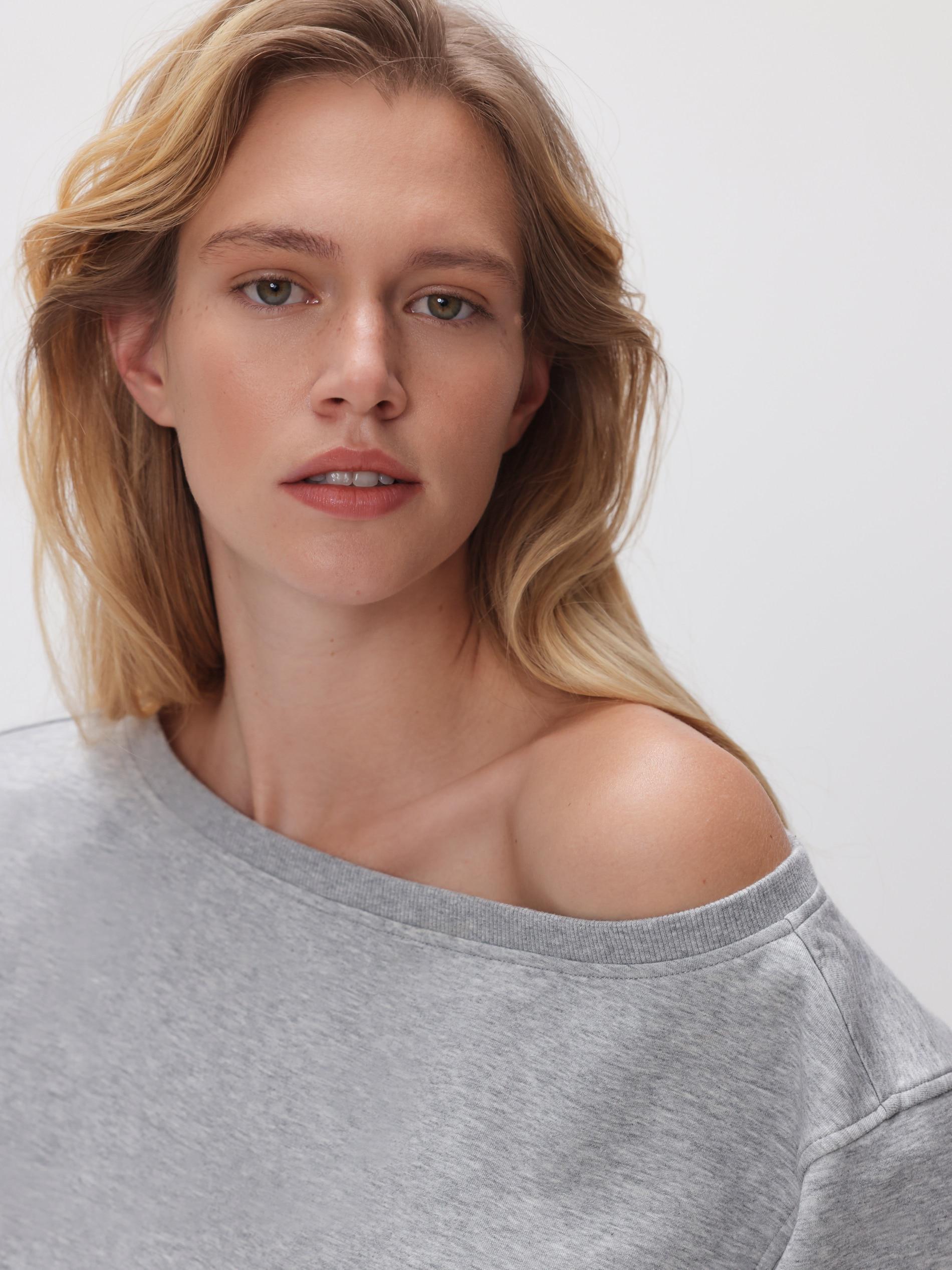 Grey Open Shoulder Blouse, Light grey, medium