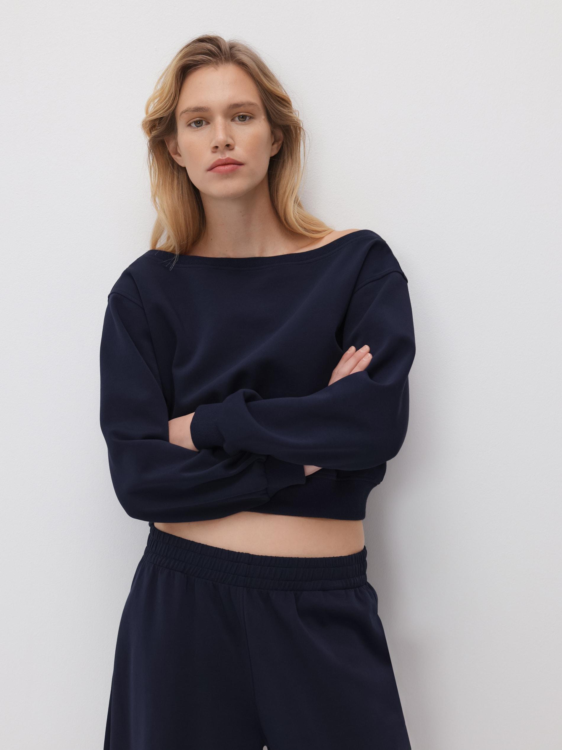 Navy Open Shoulder Blouse, Blue, medium