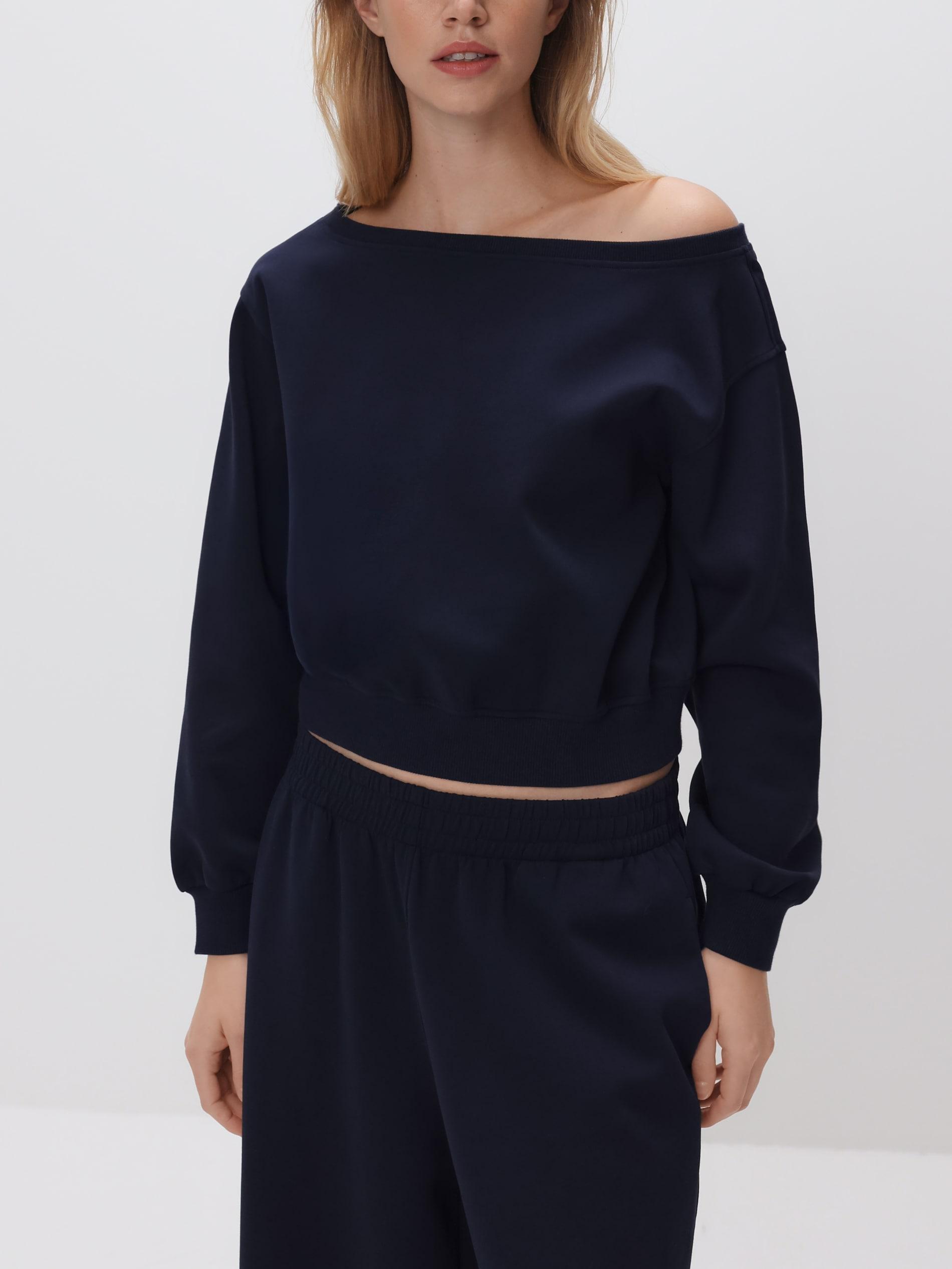 Navy Open Shoulder Blouse, Blue, large image number 1