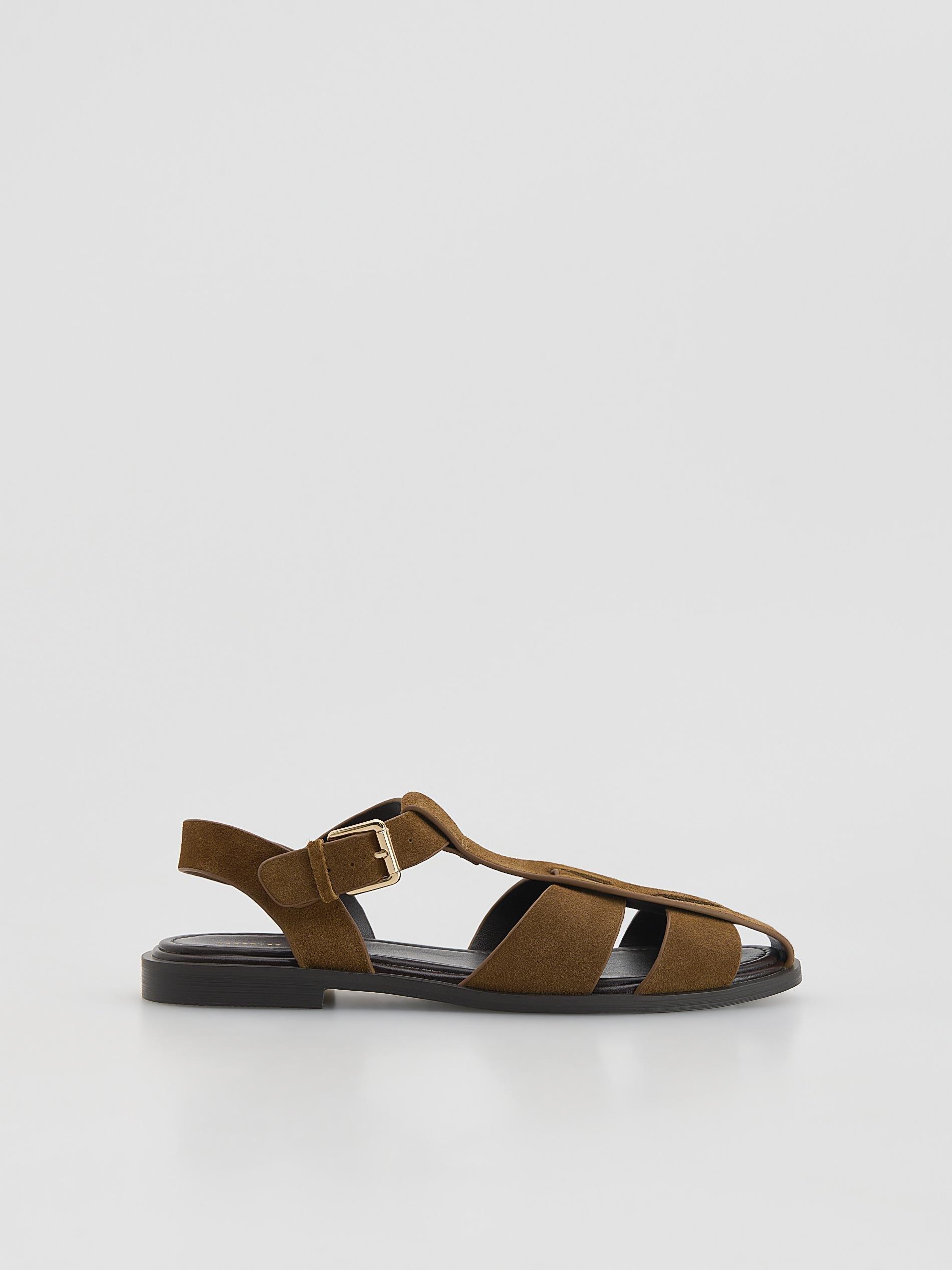 Brown Suede Sandals, Brown, large image number 0
