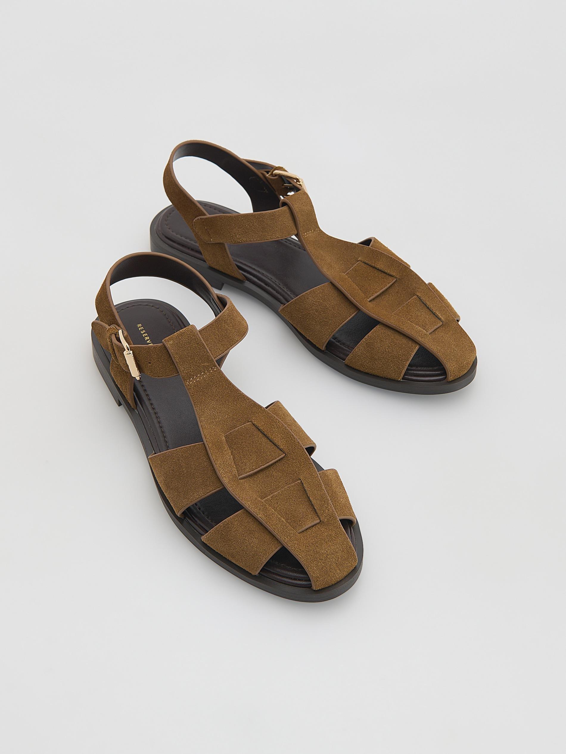 Brown Suede Sandals, Brown, large image number 1