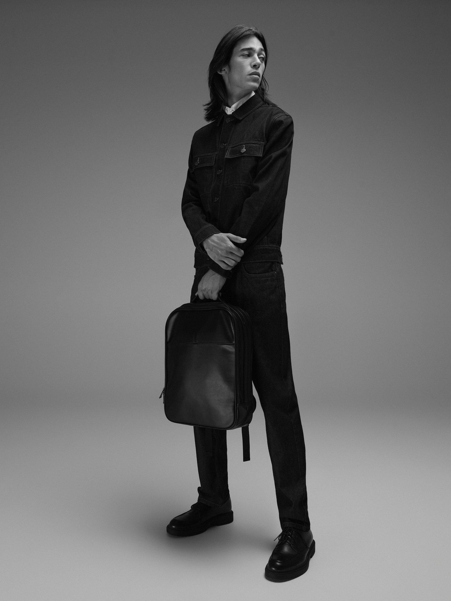 Black Imitation Leather Backpack, Men, , large image number 0