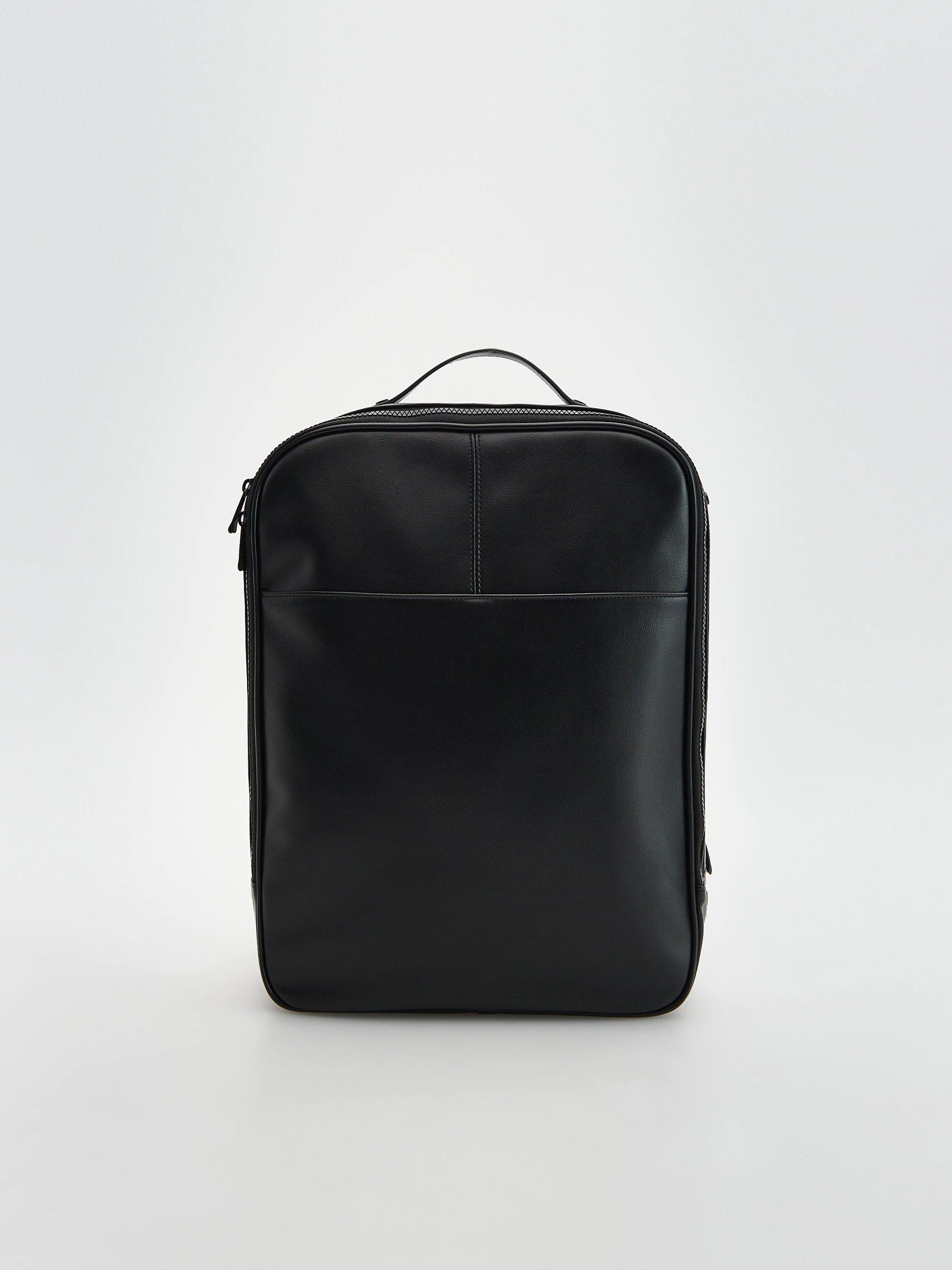 Black Imitation Leather Backpack, Men, , large image number 1