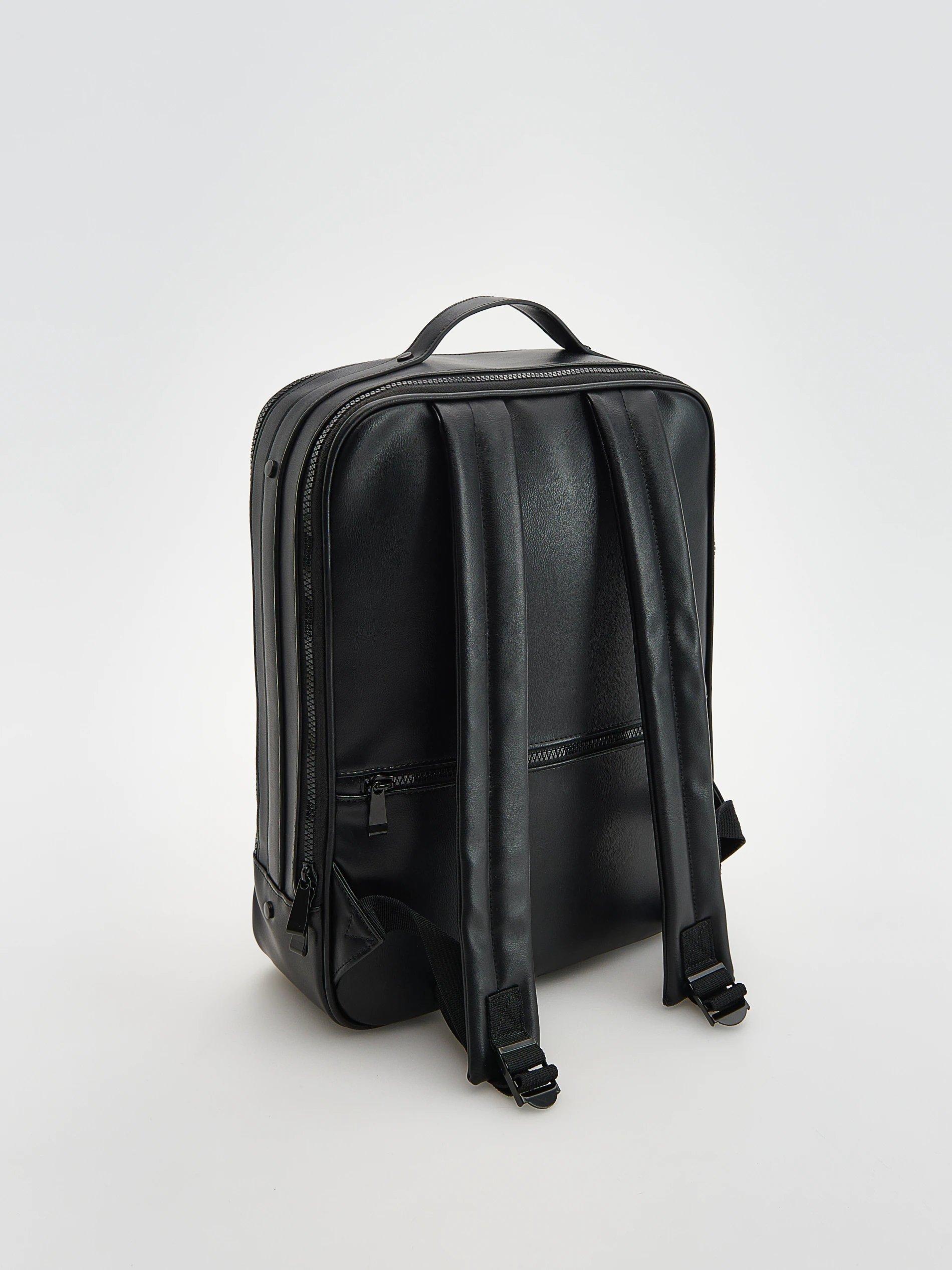 Black Imitation Leather Backpack, Men, , large image number 2