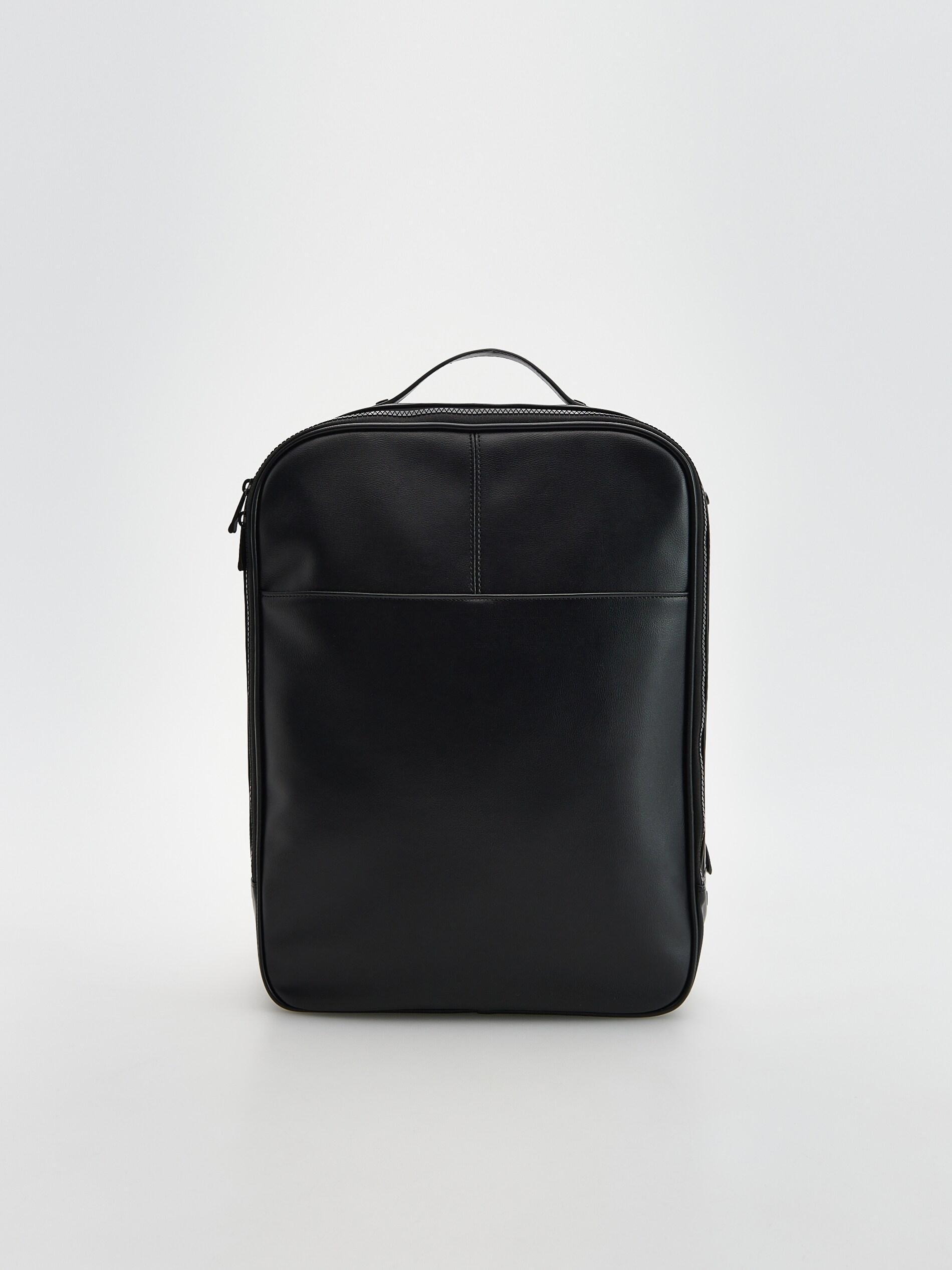 Black Imitation Leather Backpack, Men, , large image number 3