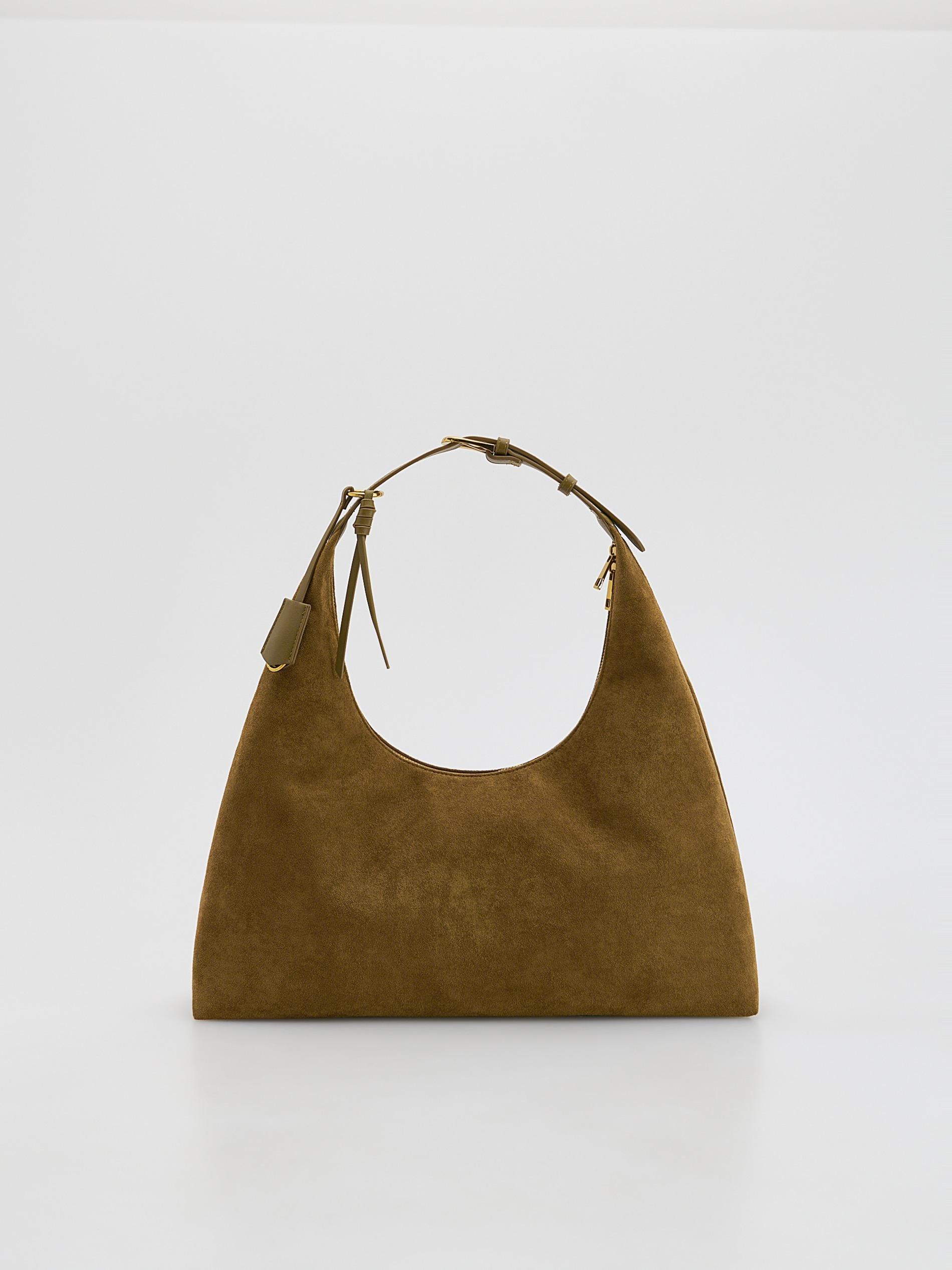 Green Faux Suede Hobo Bag, Khaki, medium