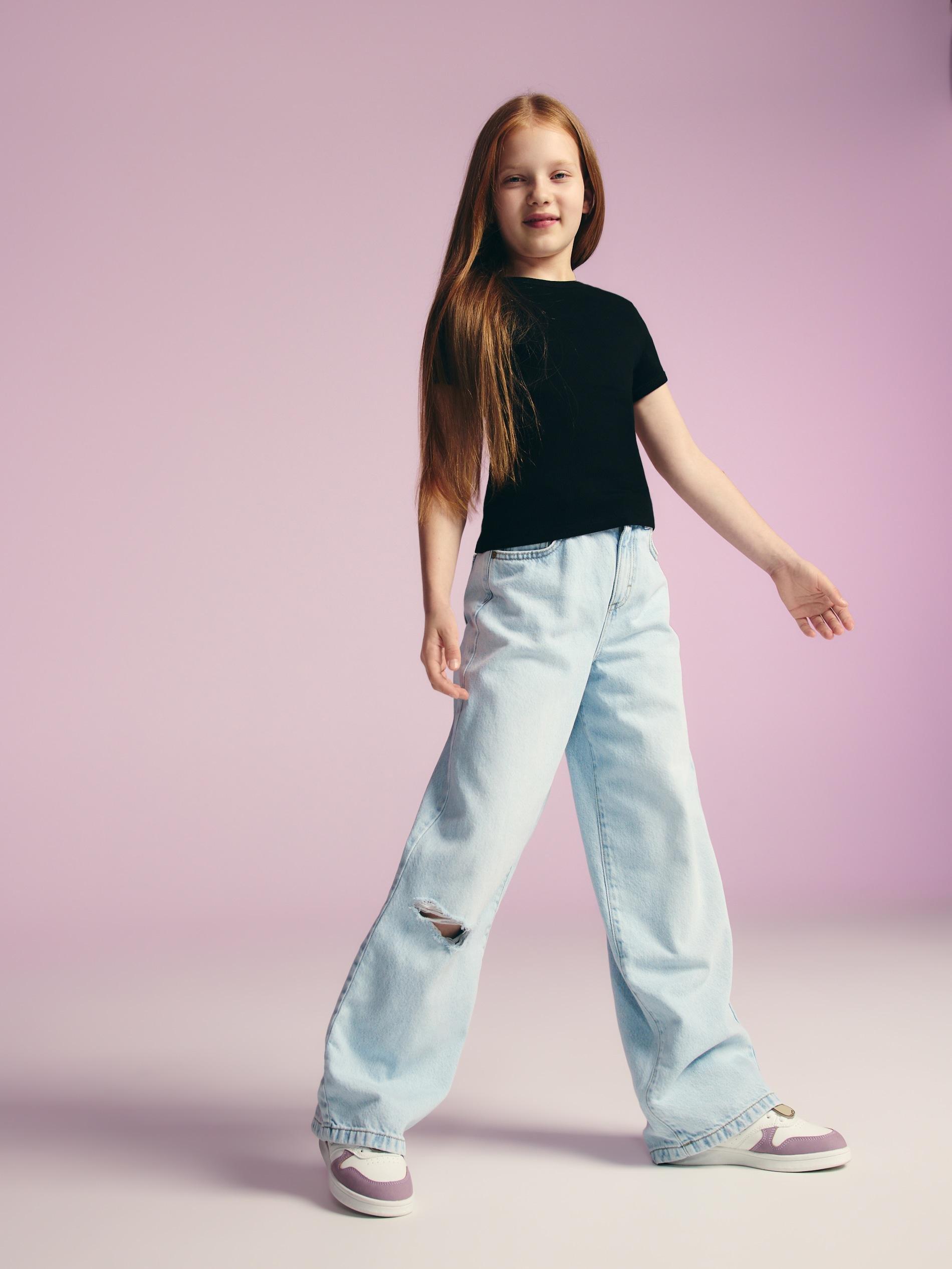 BLUE Distressed wide-leg jeans, , large image number 0