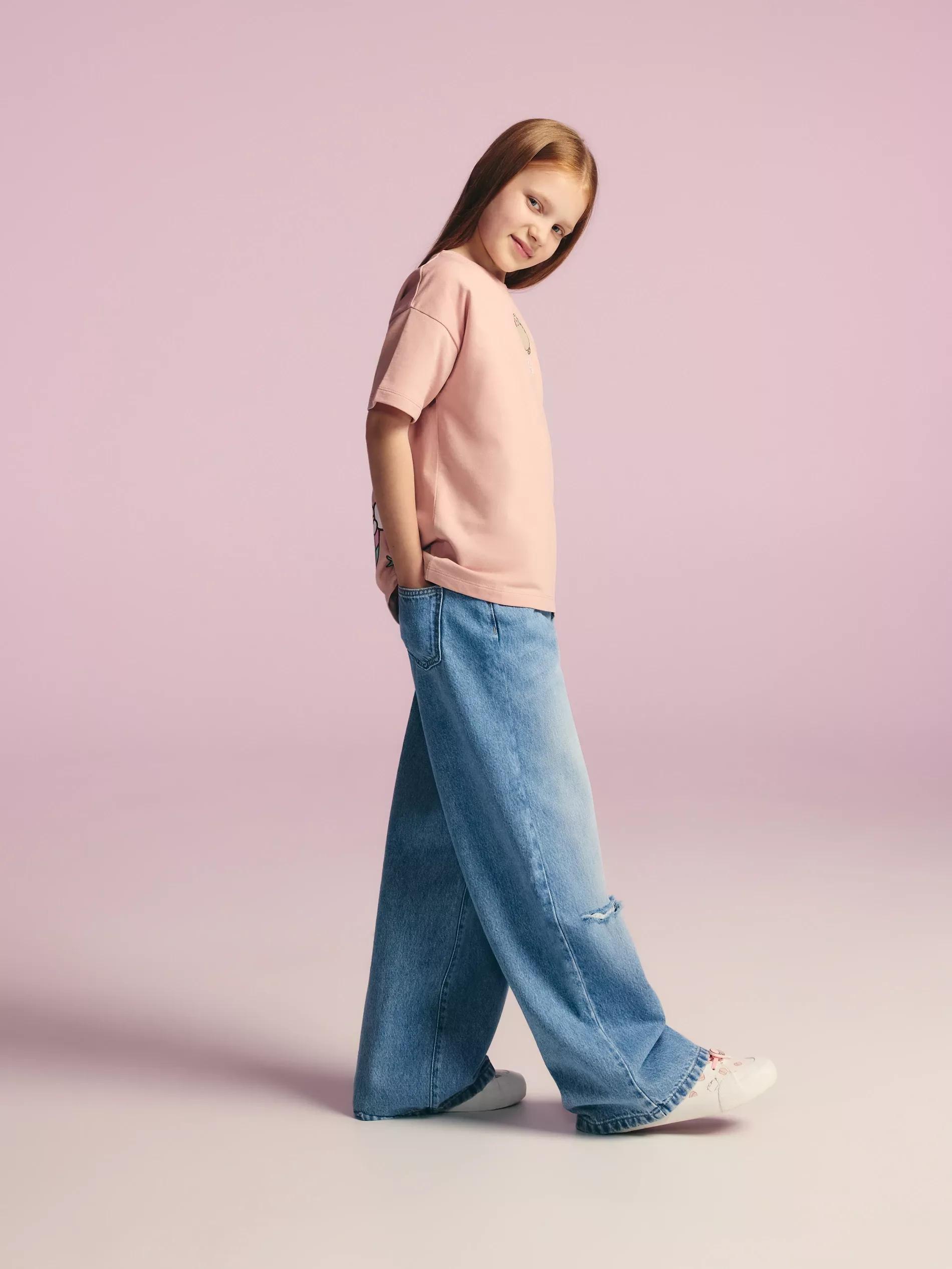 BLUE Distressed wide-leg jeans, , large image number 1