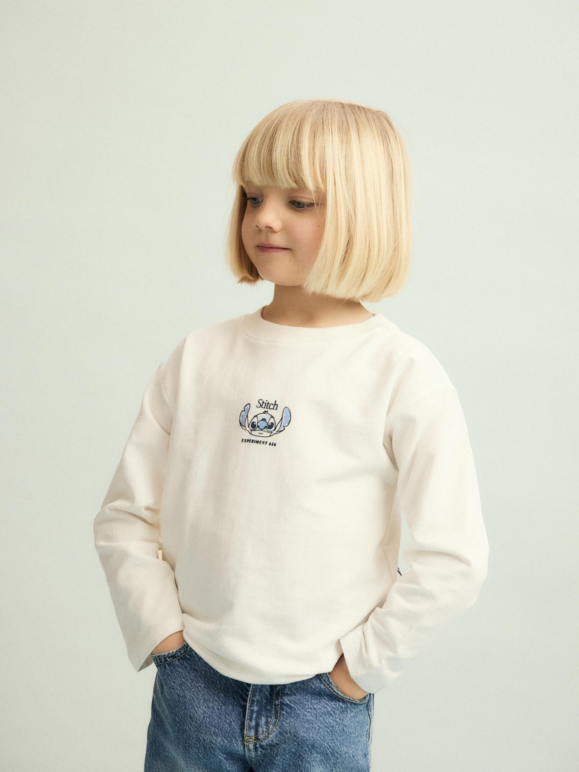 Cream Back-Print T-Shirt Lilo And Stitch, Ivory, large image number 1