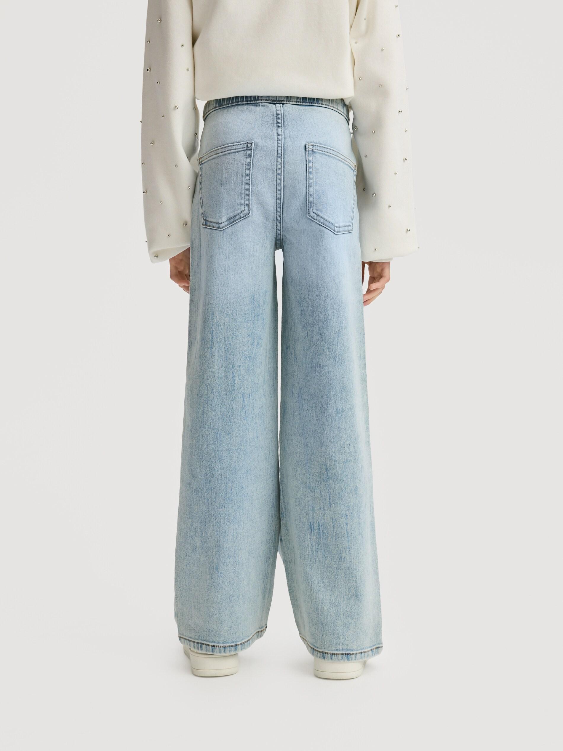 Blue Elastic Wide Leg Jeans, Blue, large image number 2