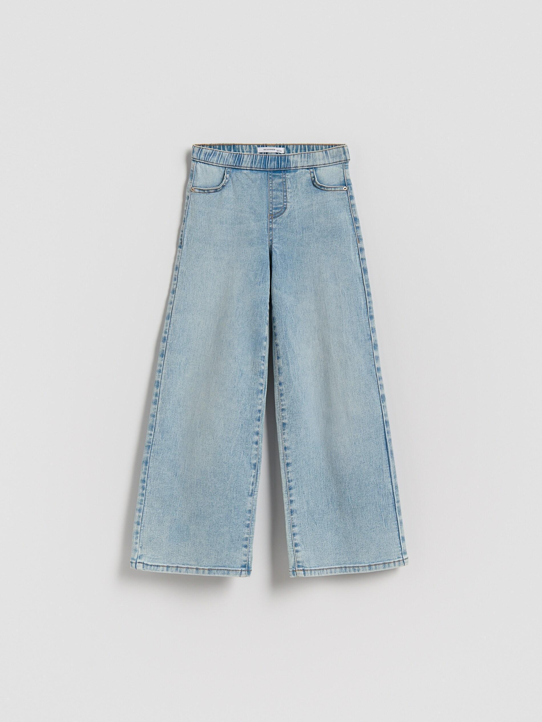 Blue Elastic Wide Leg Jeans, Blue, large image number 3