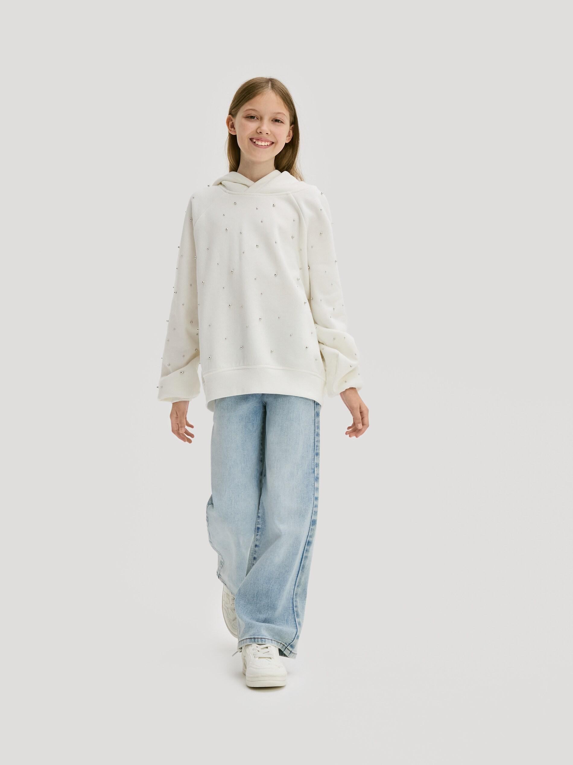 Blue Elastic Wide Leg Jeans, Blue, large image number 5