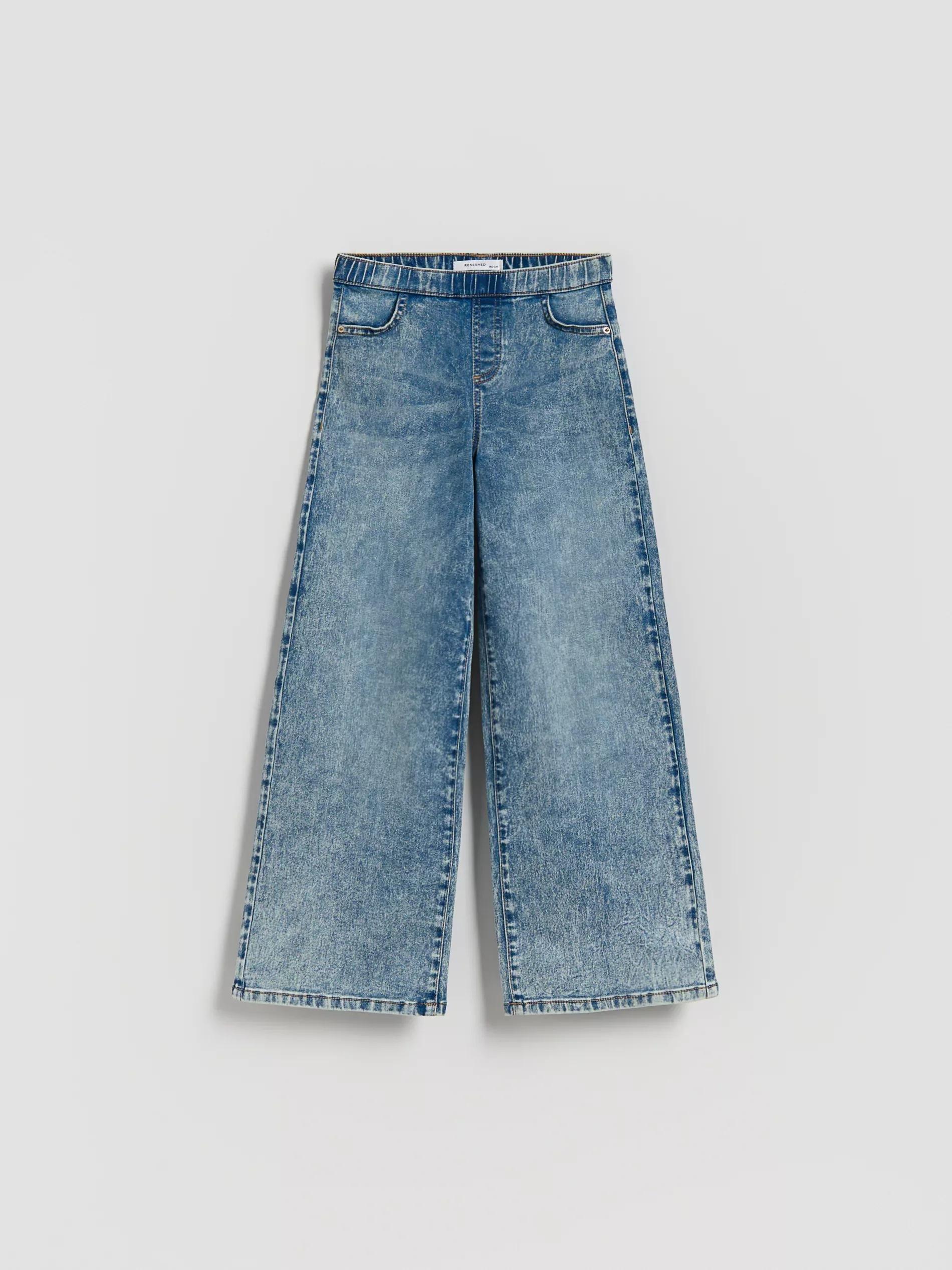 Blue Elastic Wide Leg Jeans, Blue, large image number 0