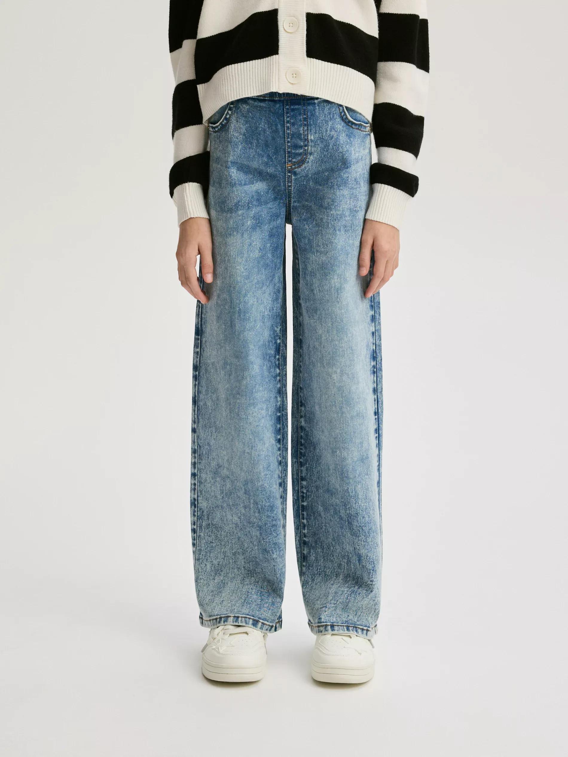 Blue Elastic Wide Leg Jeans, Blue, large image number 1