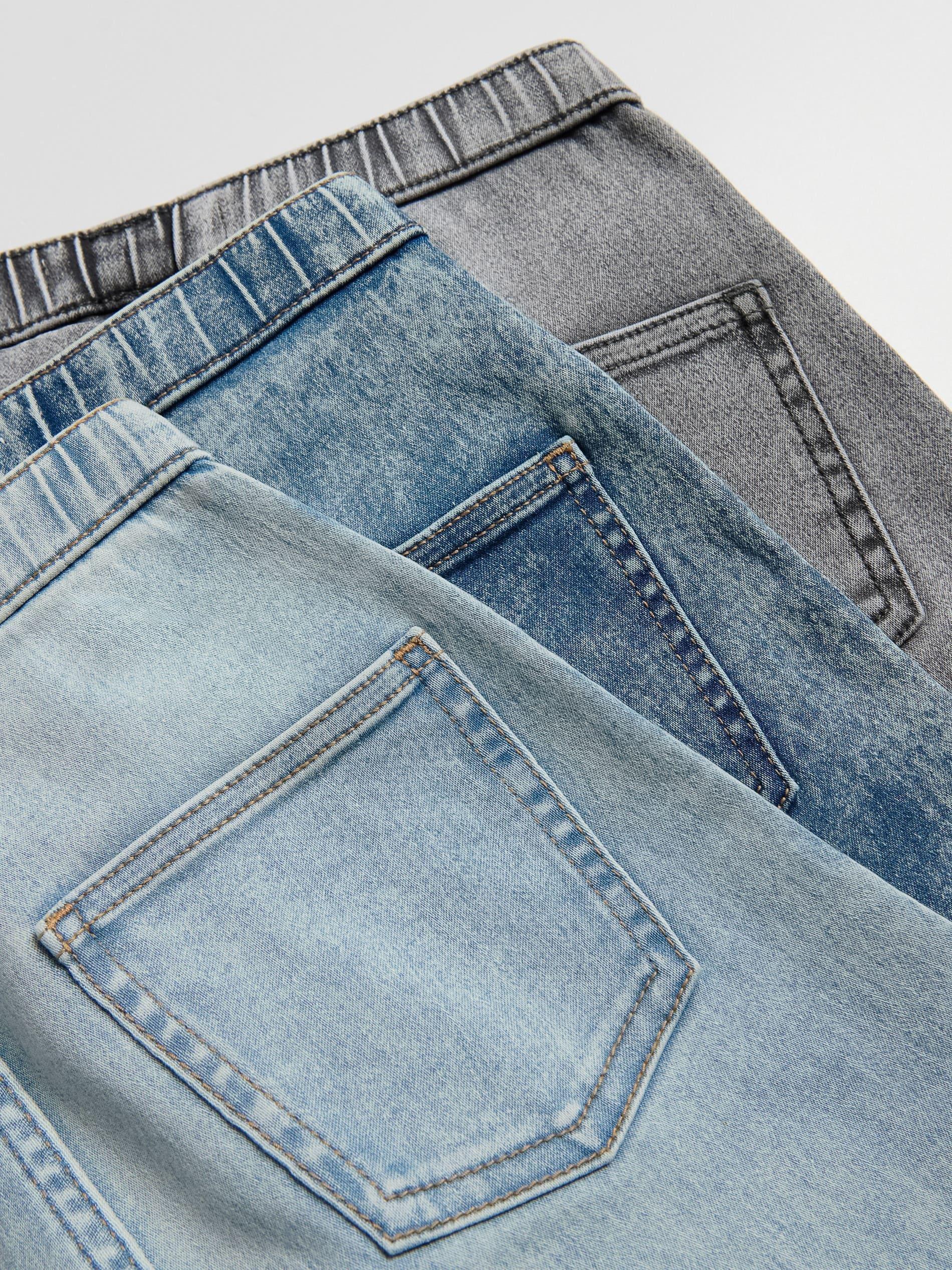 Blue Elastic Wide Leg Jeans, Blue, large image number 3