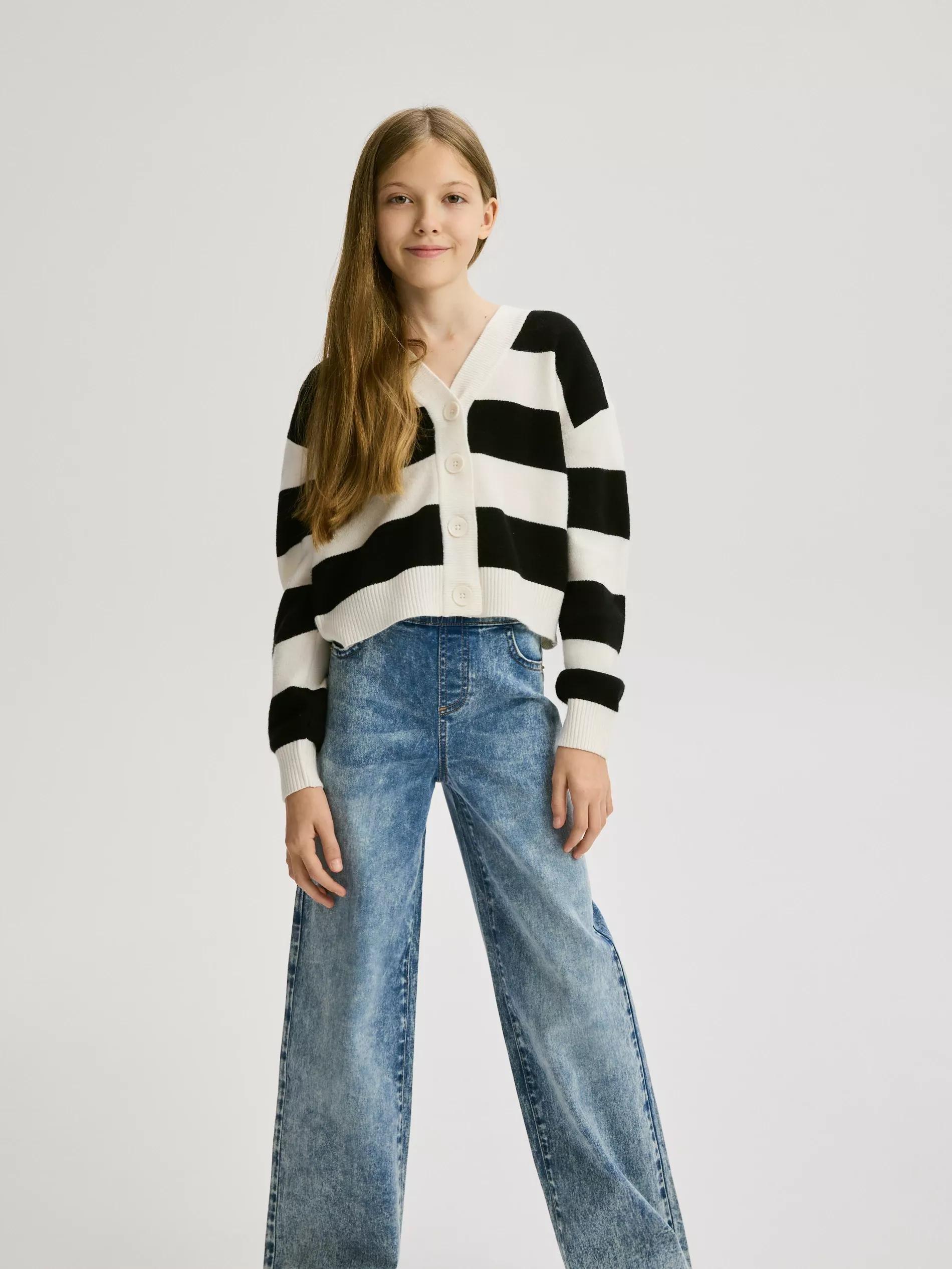 Blue Elastic Wide Leg Jeans, Blue, large image number 4