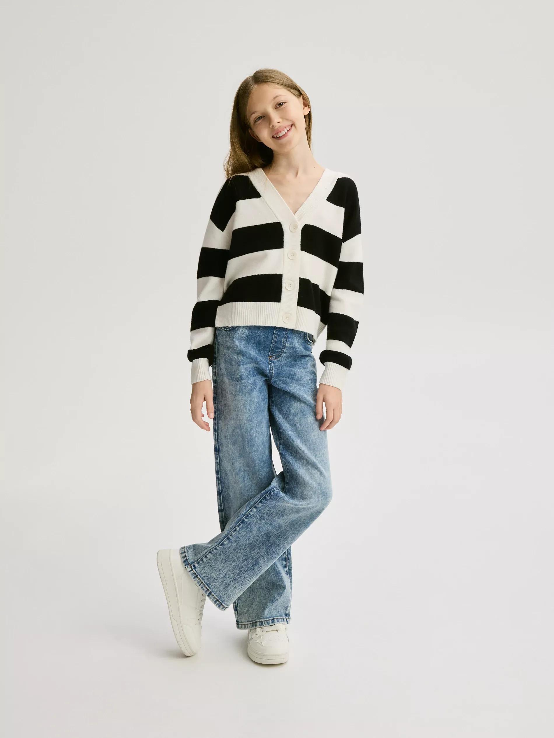 Blue Elastic Wide Leg Jeans, Blue, large image number 5