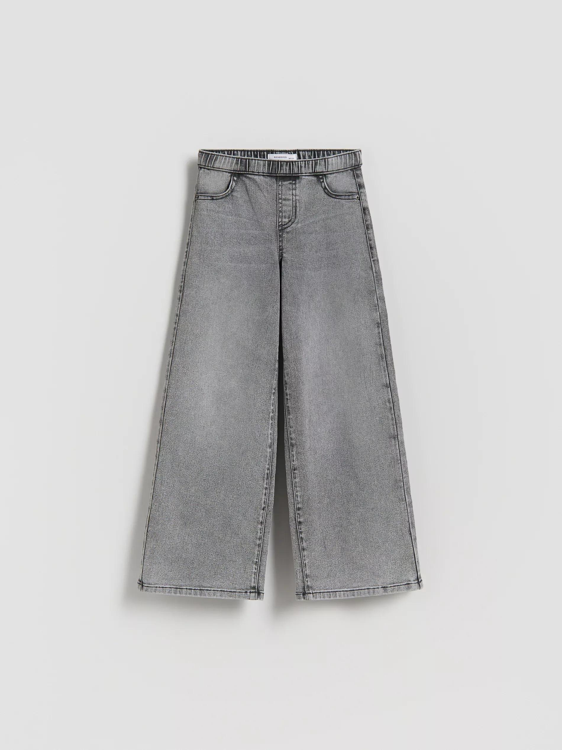 Grey Elastic Wide Leg Jeans, Grey, large image number 0