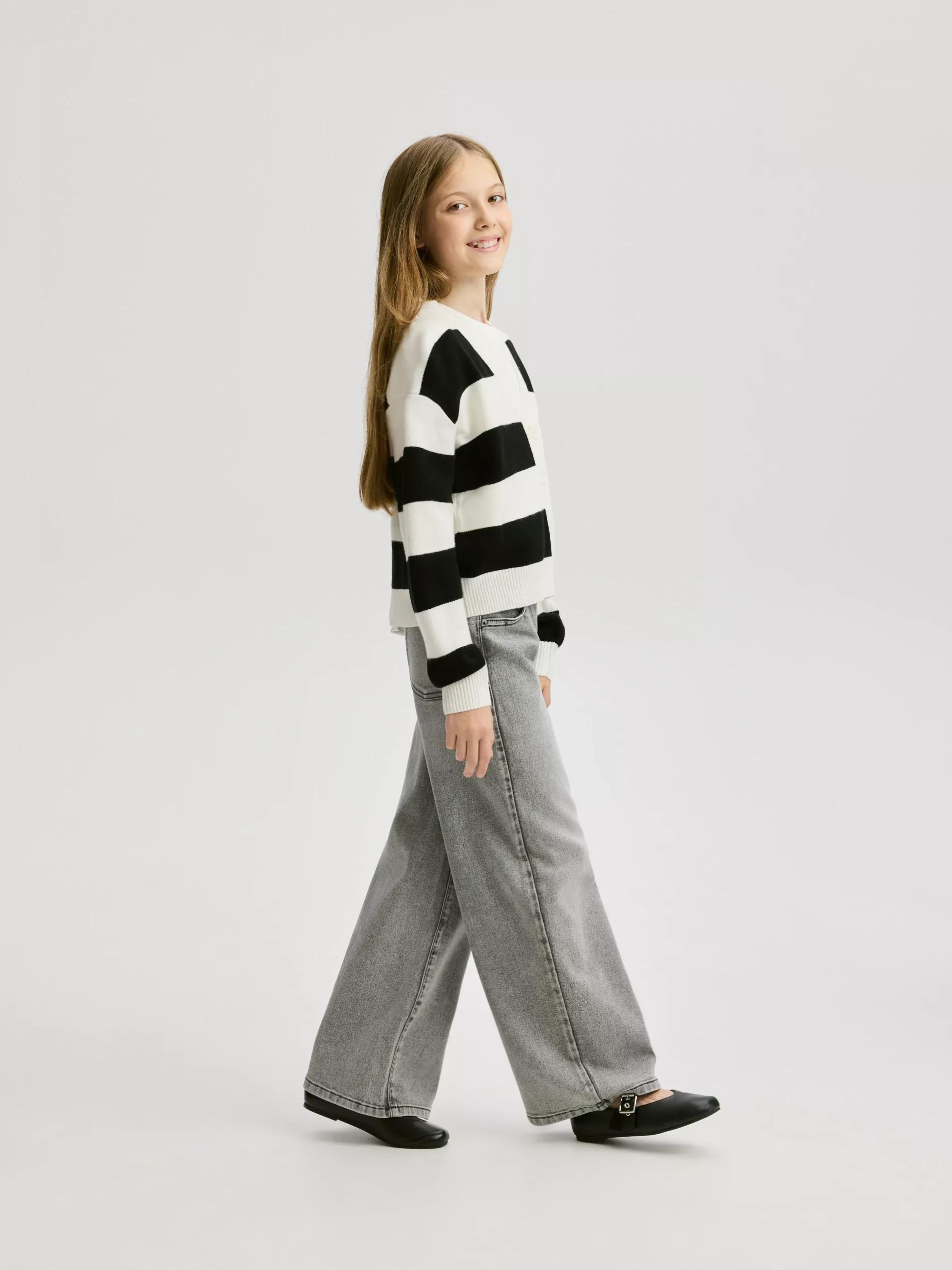 Grey Elastic Wide Leg Jeans, Grey, large image number 3