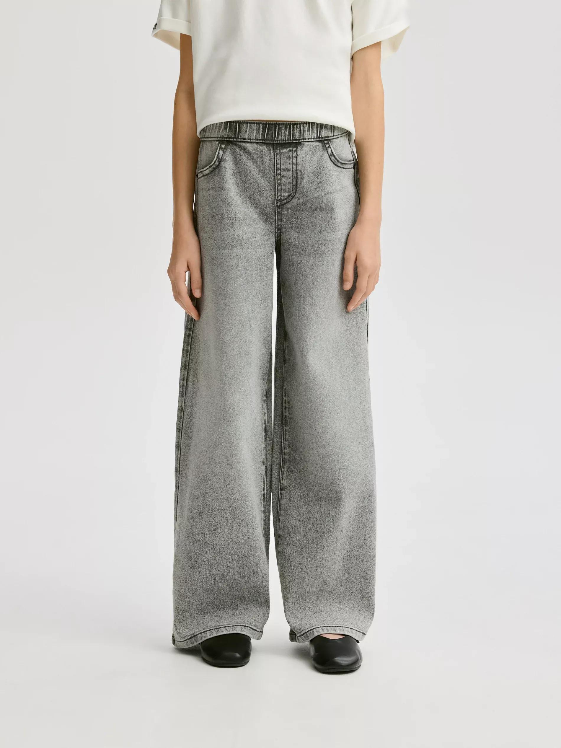 Grey Elastic Wide Leg Jeans, Grey, large image number 5