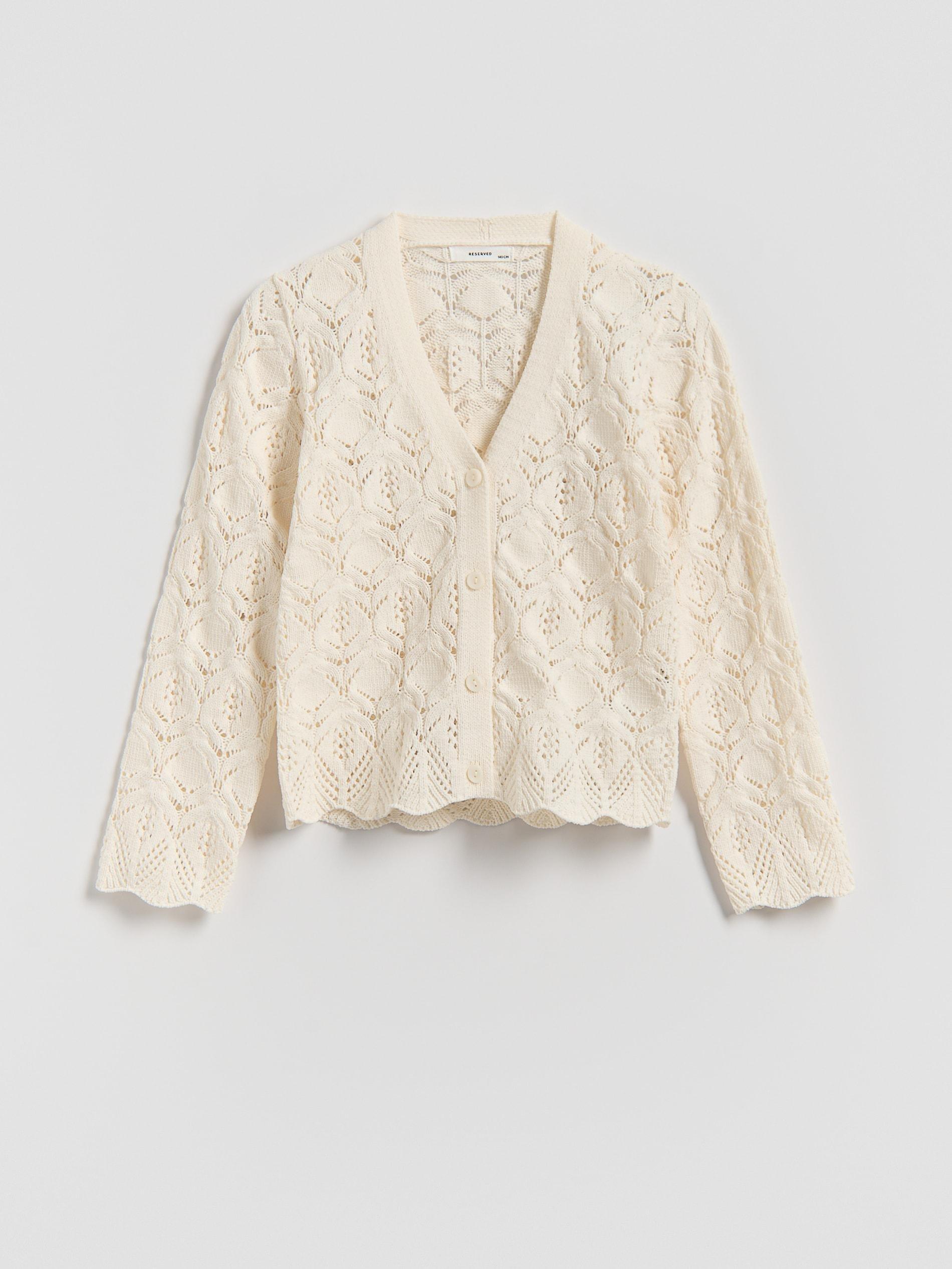 Cream Openwork Cardigan, Ivory, large image number 0