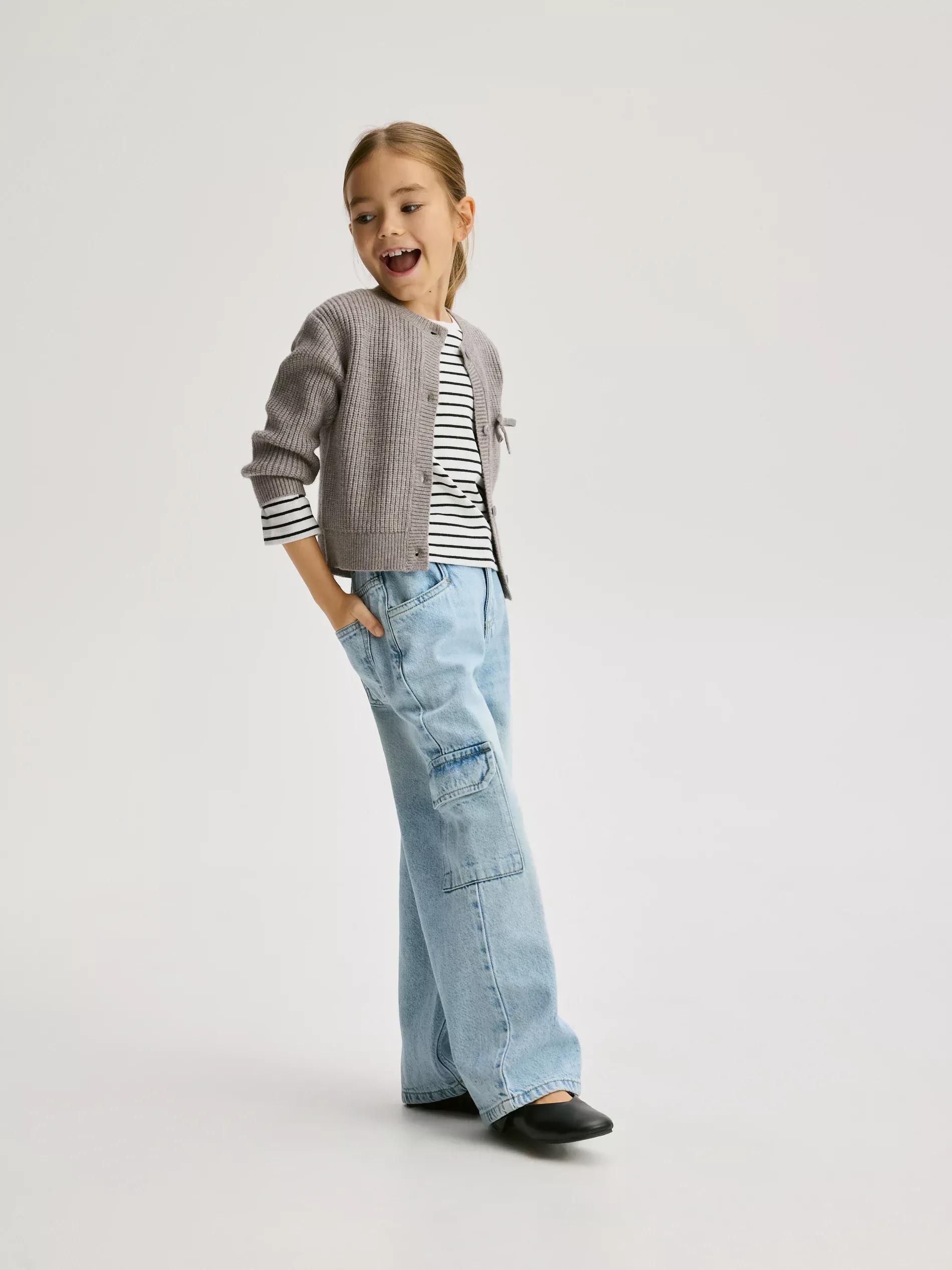 Blue Wide Leg Jeans With Cargo Pockets, Blue, large image number 1