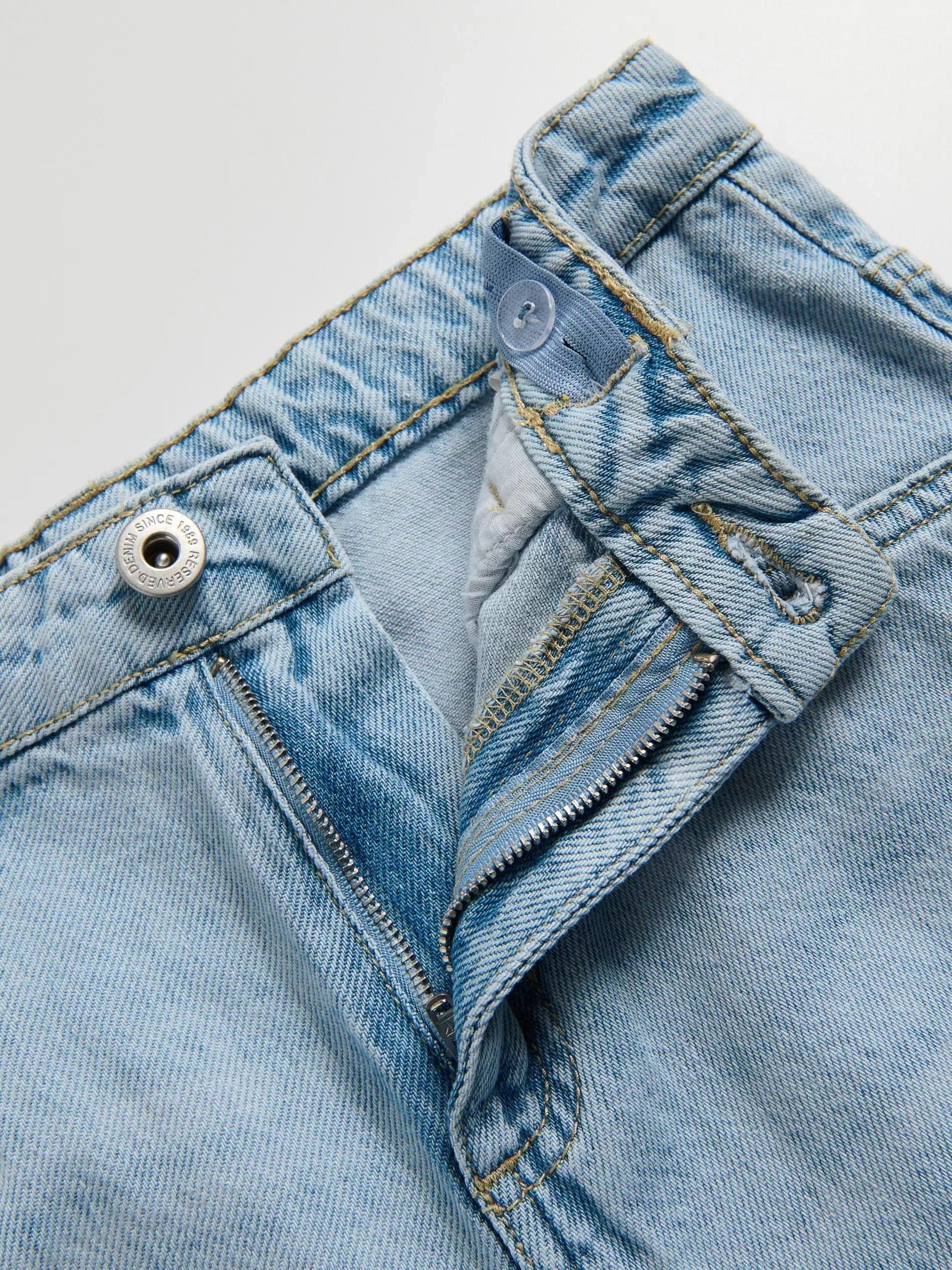 Blue Wide Leg Jeans With Cargo Pockets, Blue, large image number 3