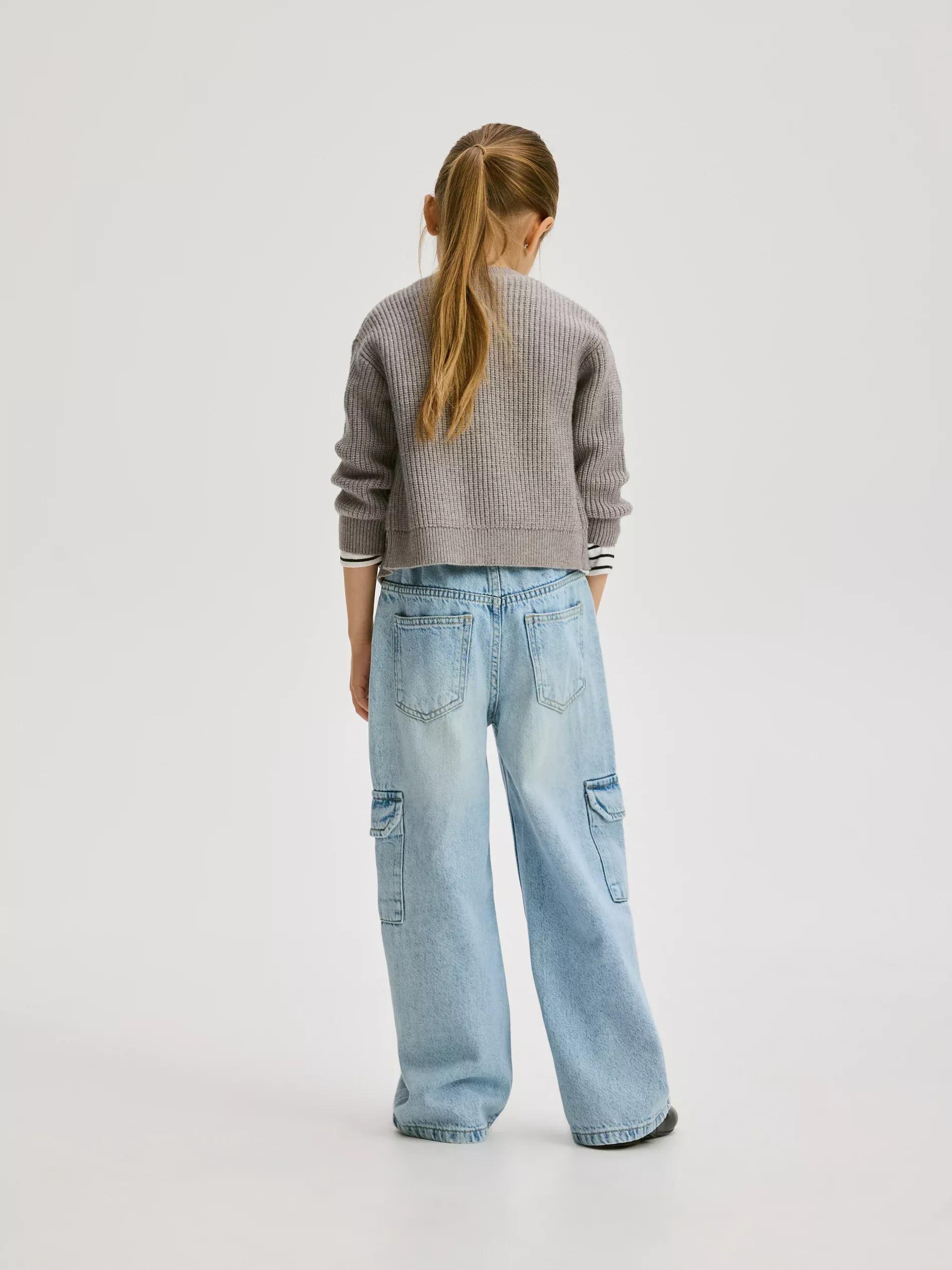 Blue Wide Leg Jeans With Cargo Pockets, Blue, large image number 5