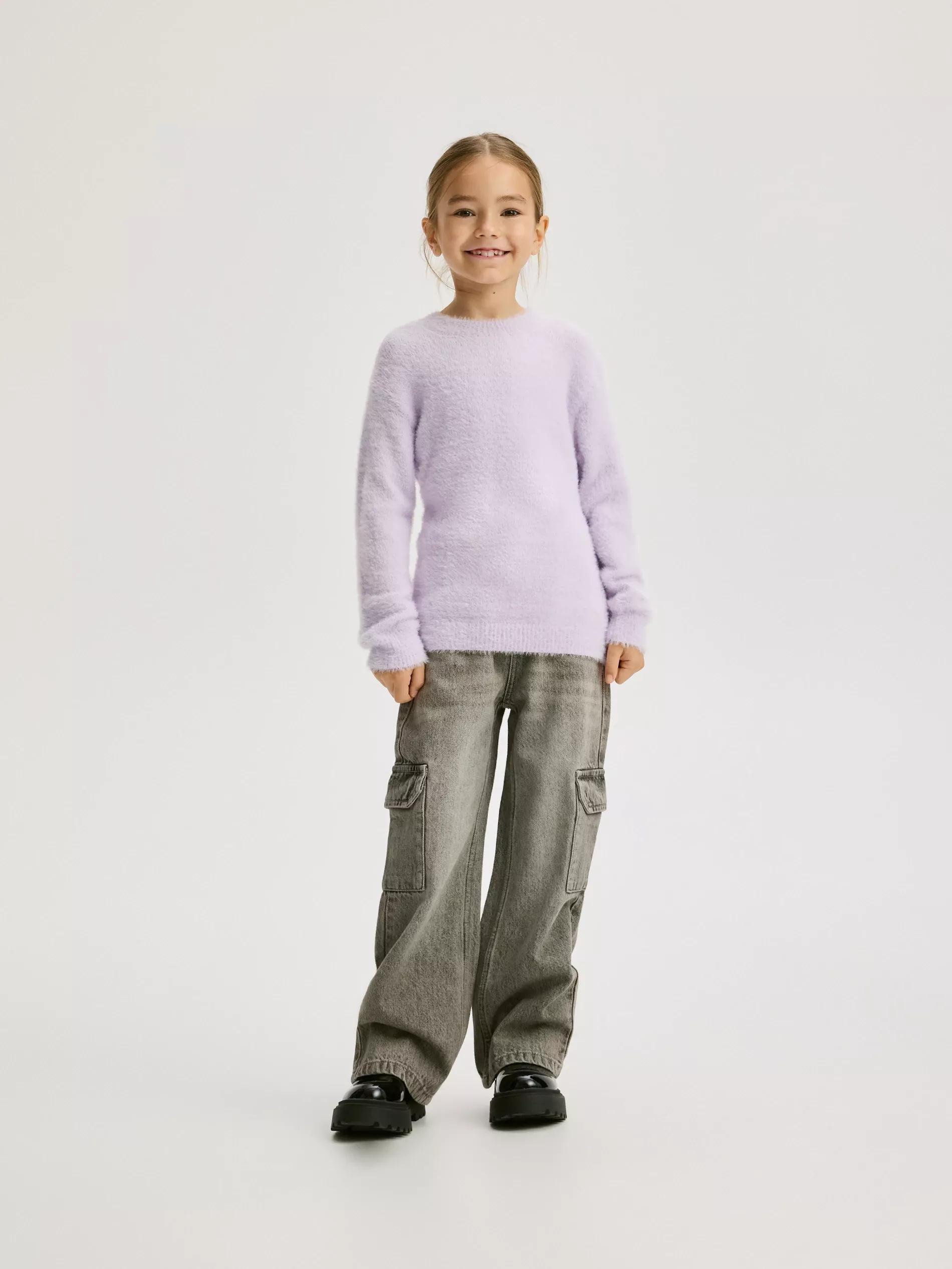 Grey Wide Leg Jeans With Cargo Pockets, Light grey, large image number 0