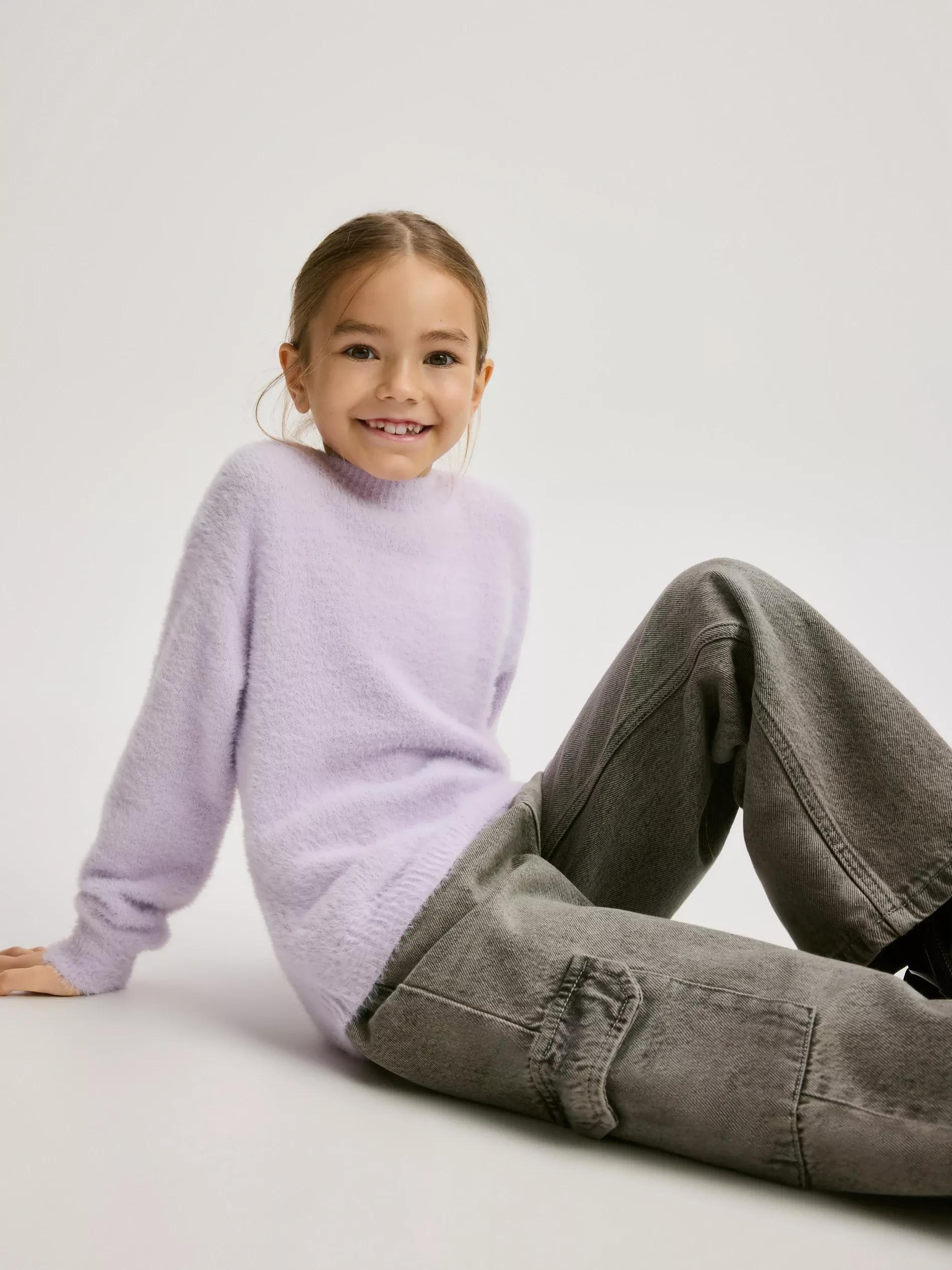Grey Wide Leg Jeans With Cargo Pockets, Light grey, large image number 2
