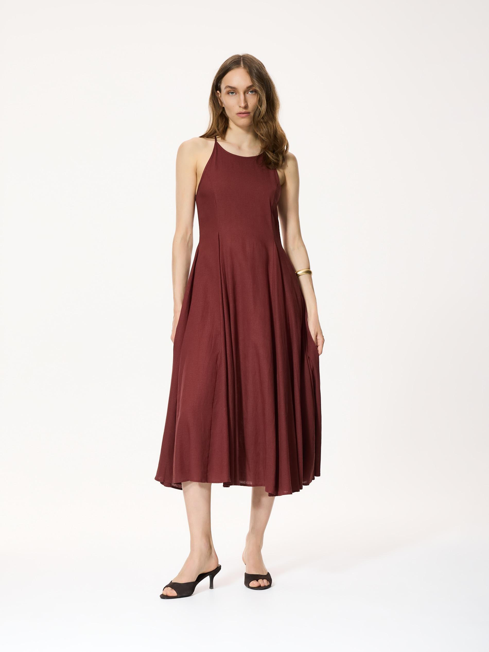 Maroon Linen Rich Dress, Burgundy, large image number 0