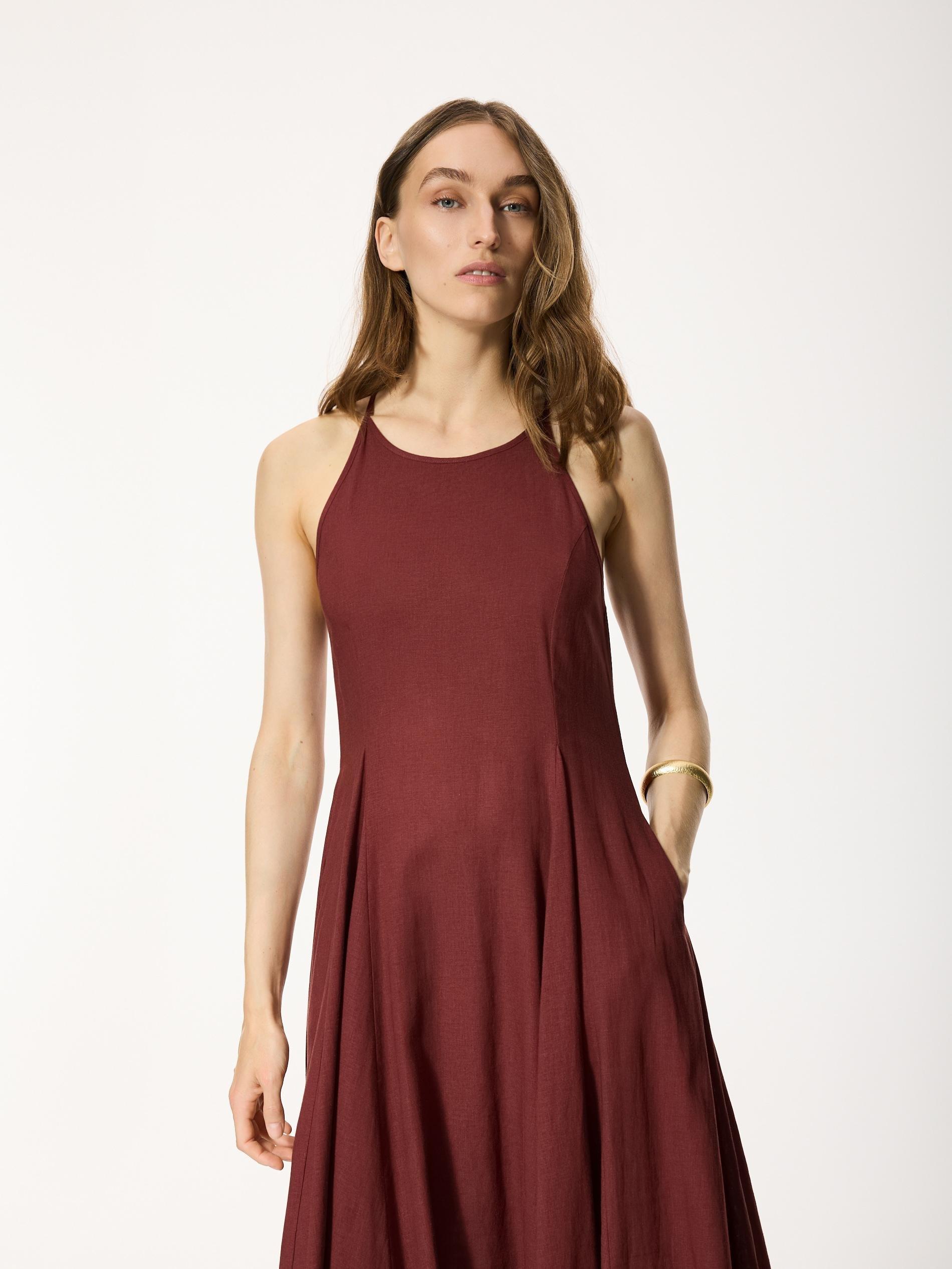 Maroon Linen Rich Dress, Burgundy, large image number 1