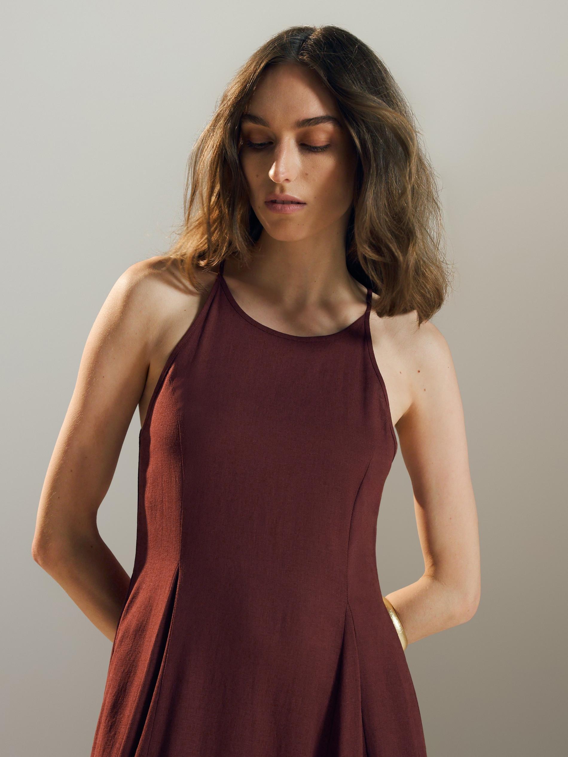 Maroon Linen Rich Dress, Burgundy, large image number 3