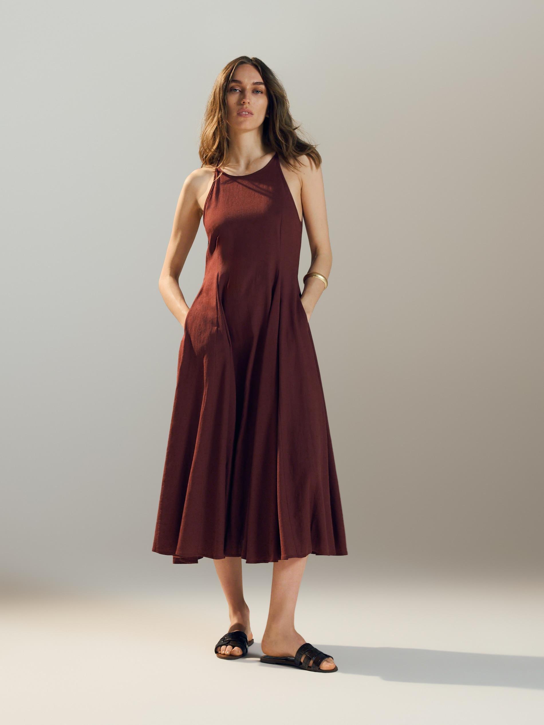 Maroon Linen Rich Dress, Burgundy, large image number 4