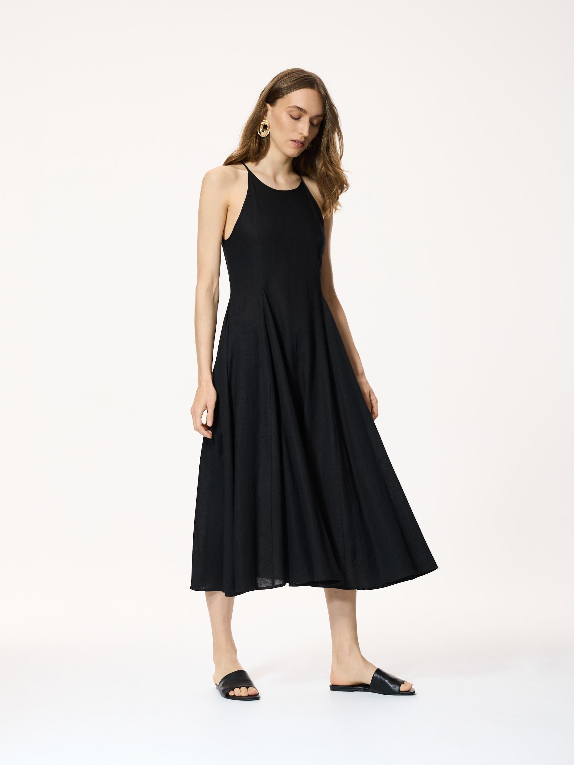 Black Linen Rich Dress, Black, medium