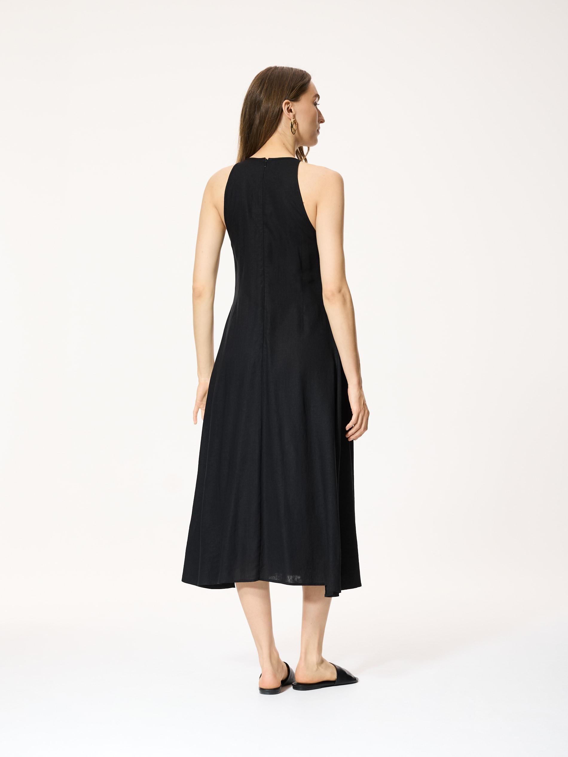 Black Linen Rich Dress, Black, medium