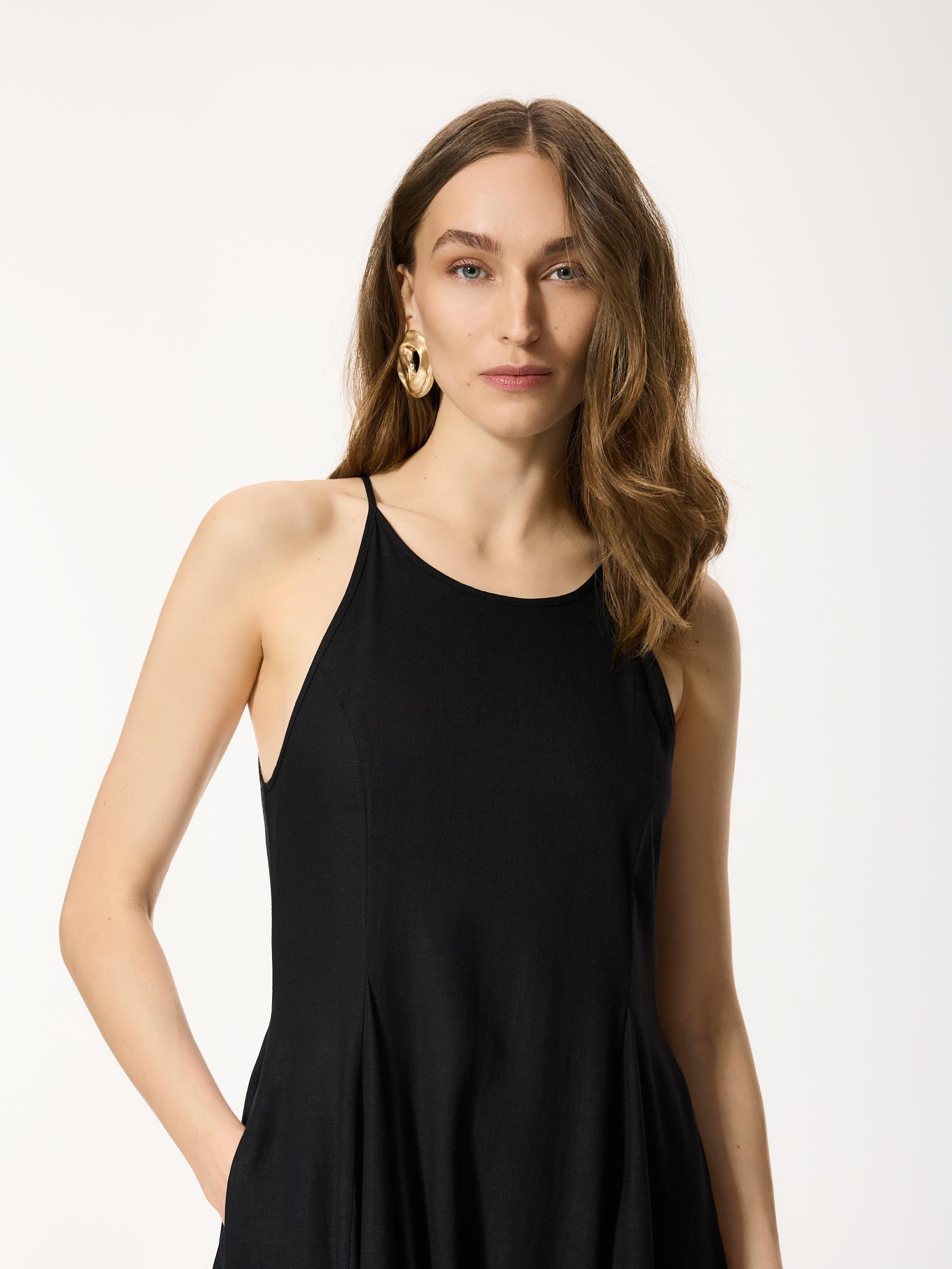 Black Linen Rich Dress, Black, medium