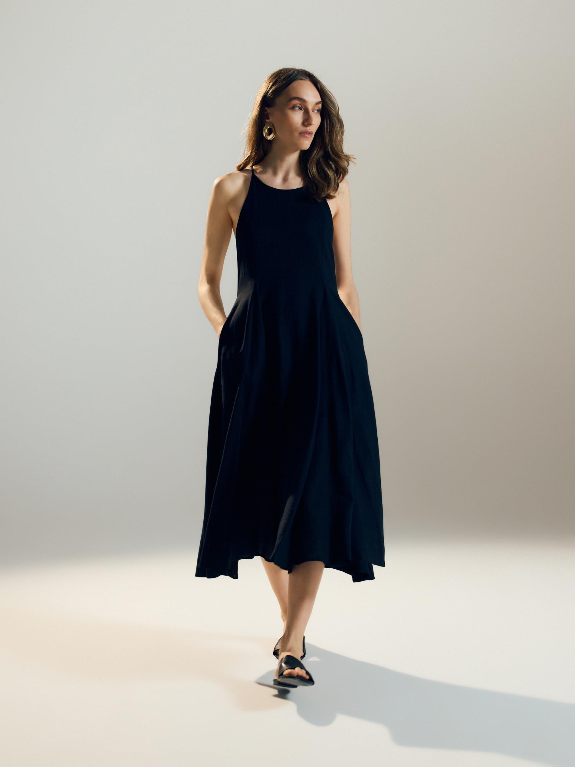 Black Linen Rich Dress, Black, large image number 3