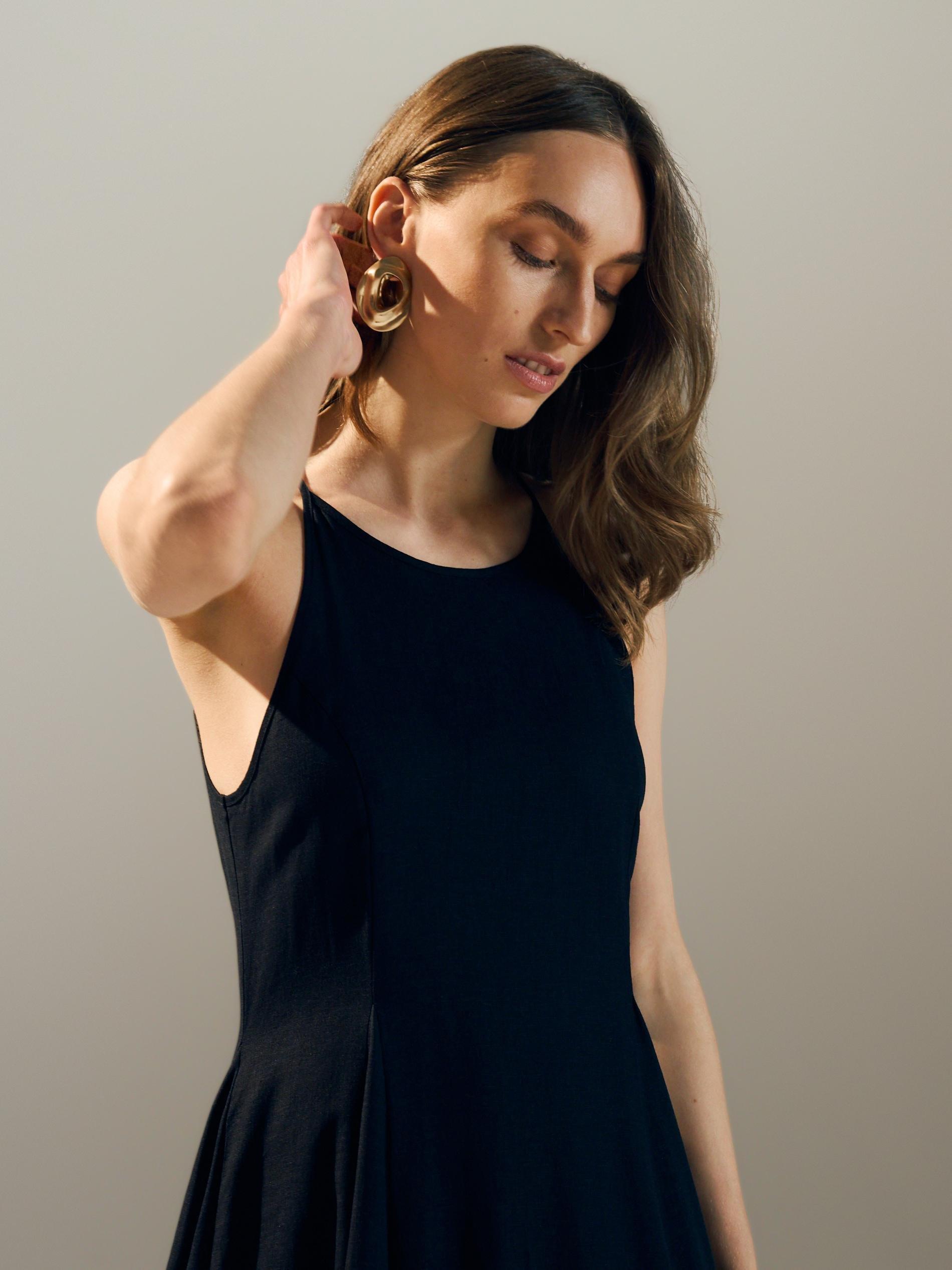 Black Linen Rich Dress, Black, large image number 4