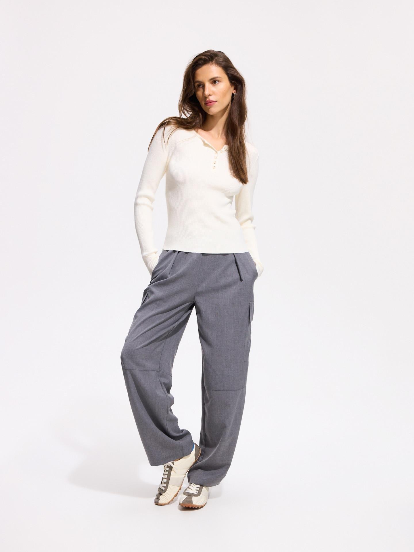 Beige Rib Knit Viscose Rich Jumper, Ivory, medium