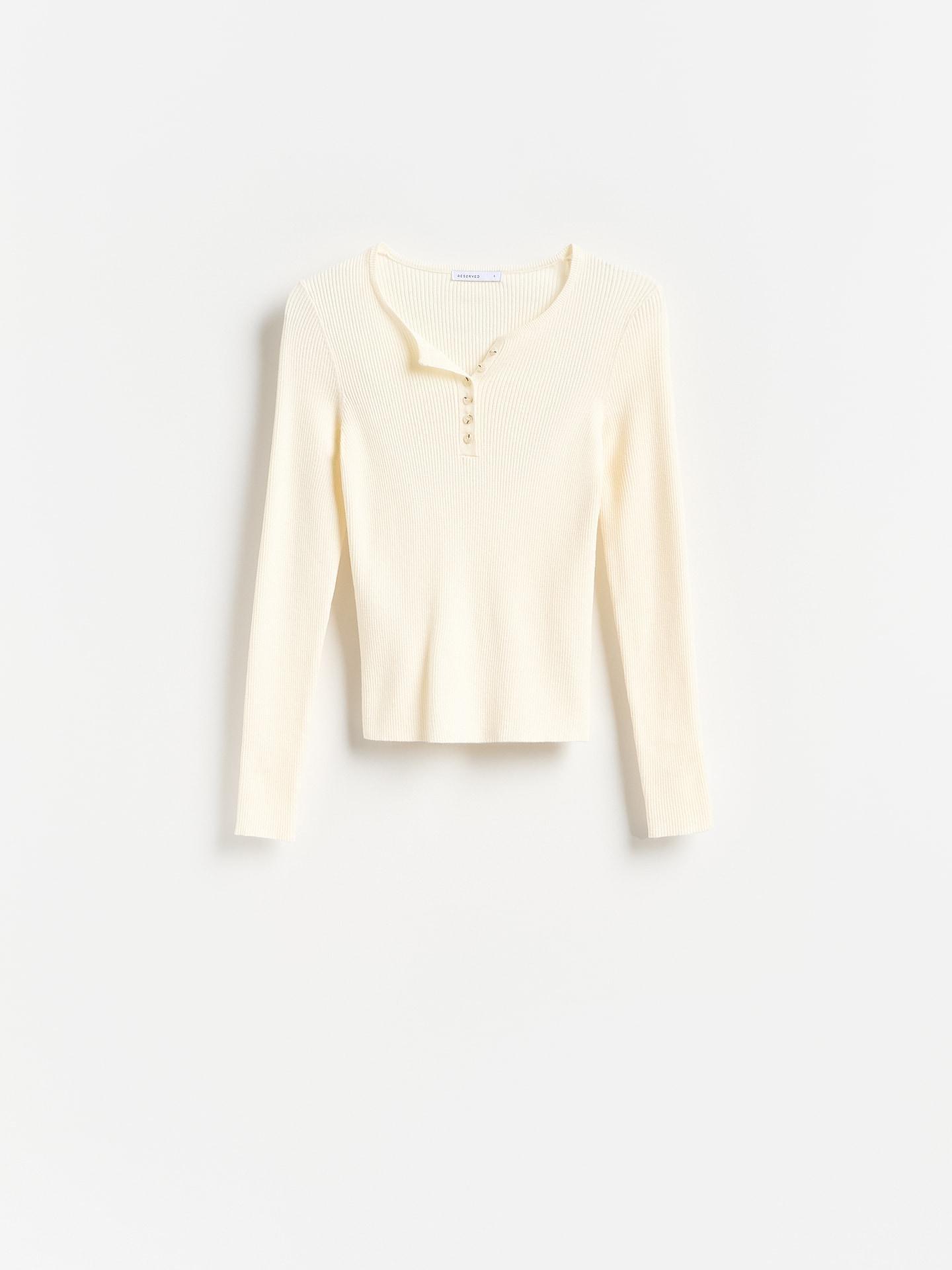Beige Rib Knit Viscose Rich Jumper, Ivory, large image number 3